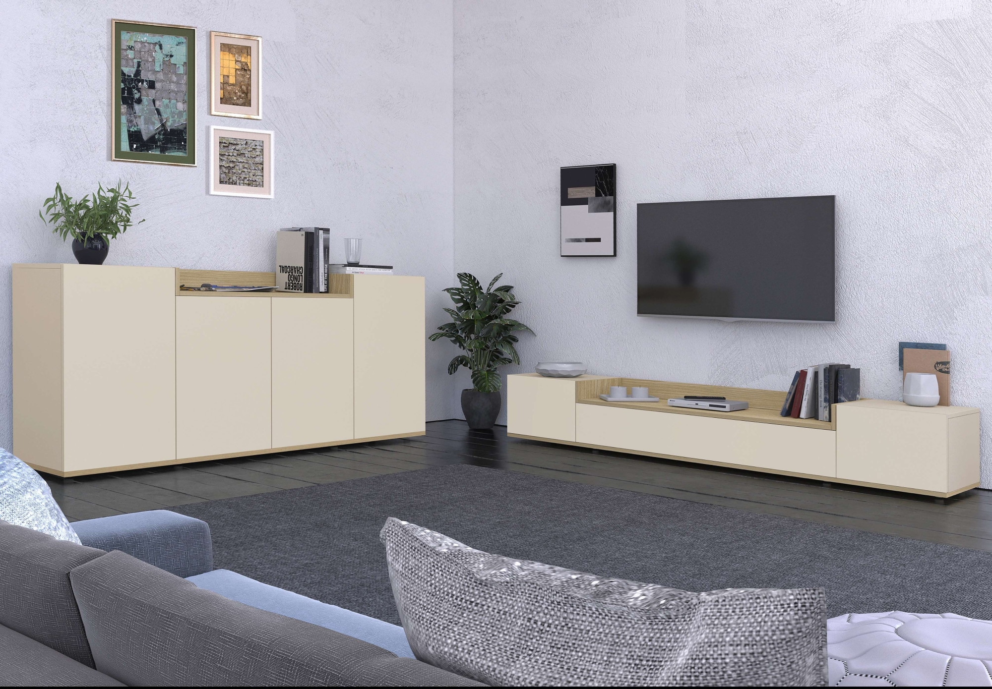 OTTO home Sideboard »BOLSENA, Kommode, Schrank,Lowboard mit 6 Fächer und offenes Ablagefach« 1 Stk. tlg. stehend/hängend montierbar, Made in Italy, B/T/H: 160 × 35 × 71,2 cm