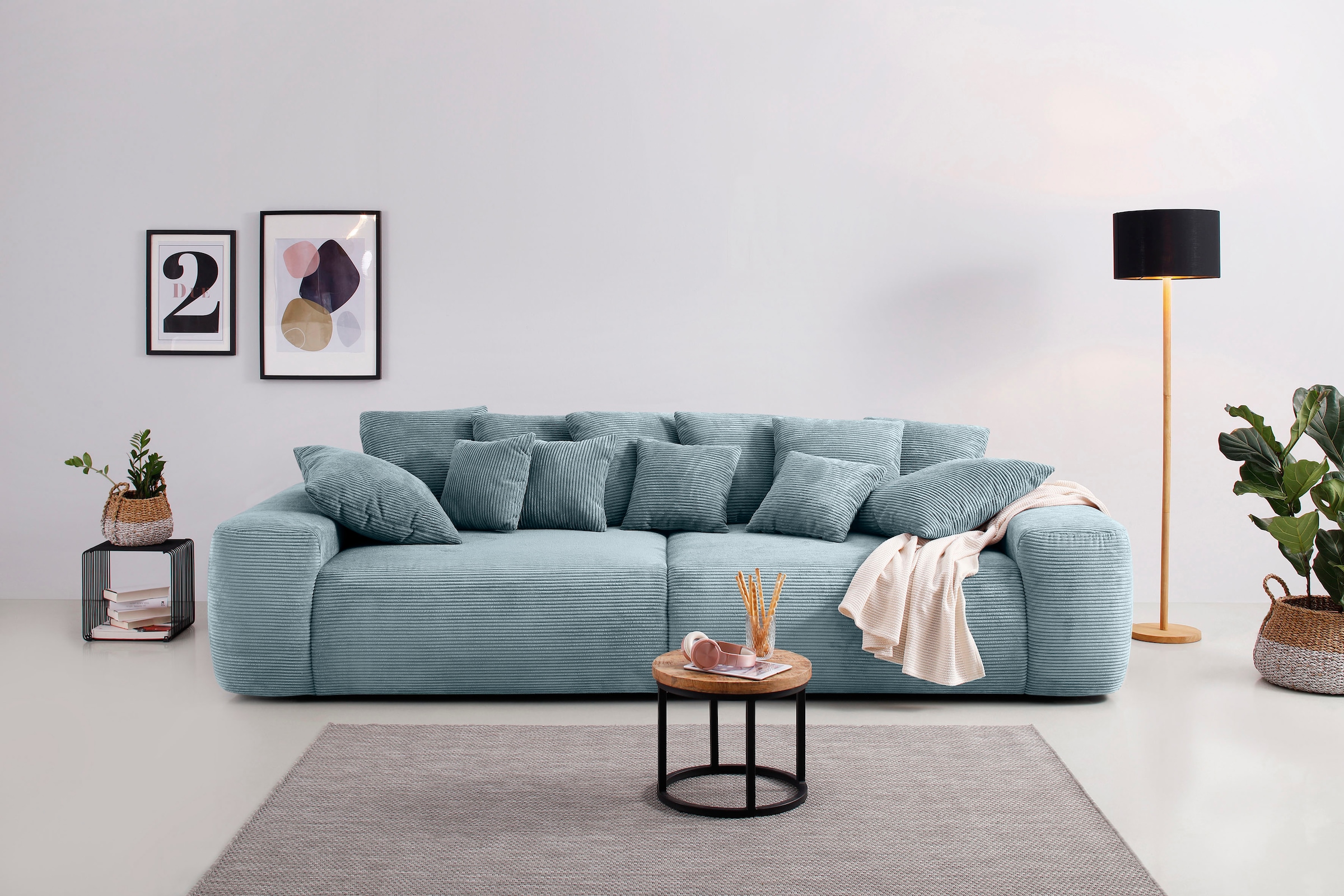 Home affaire Big-Sofa "Sundance", Boxspringfederung, Breite 302 cm, Lounge Sofa mit vielen losen Kissen