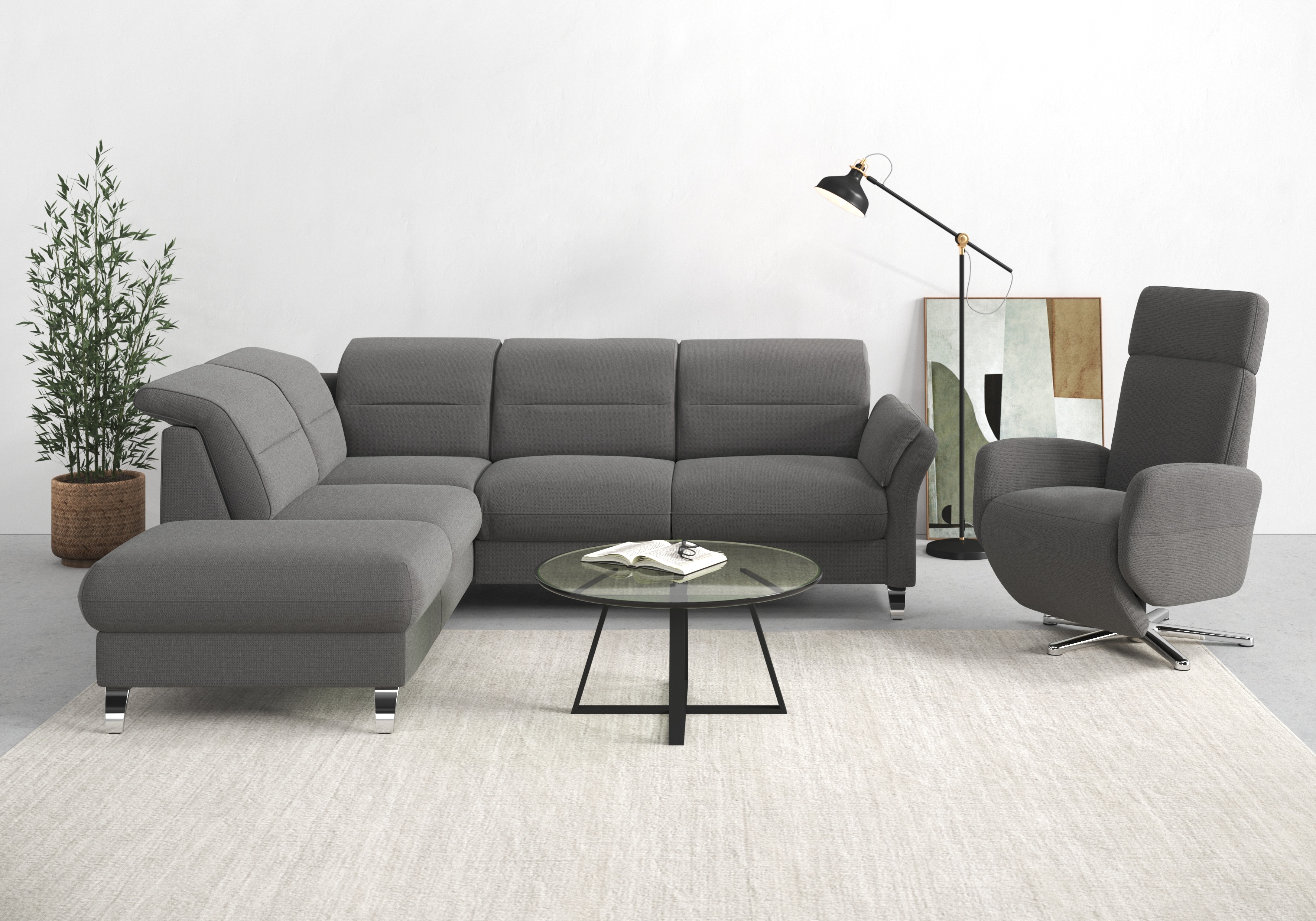sit&more Ecksofa "Grenoble L-Form mit Federkern" wahlweise mit Schlaffunktion, Bettkasten, Arm- und Kopfteilverstellung