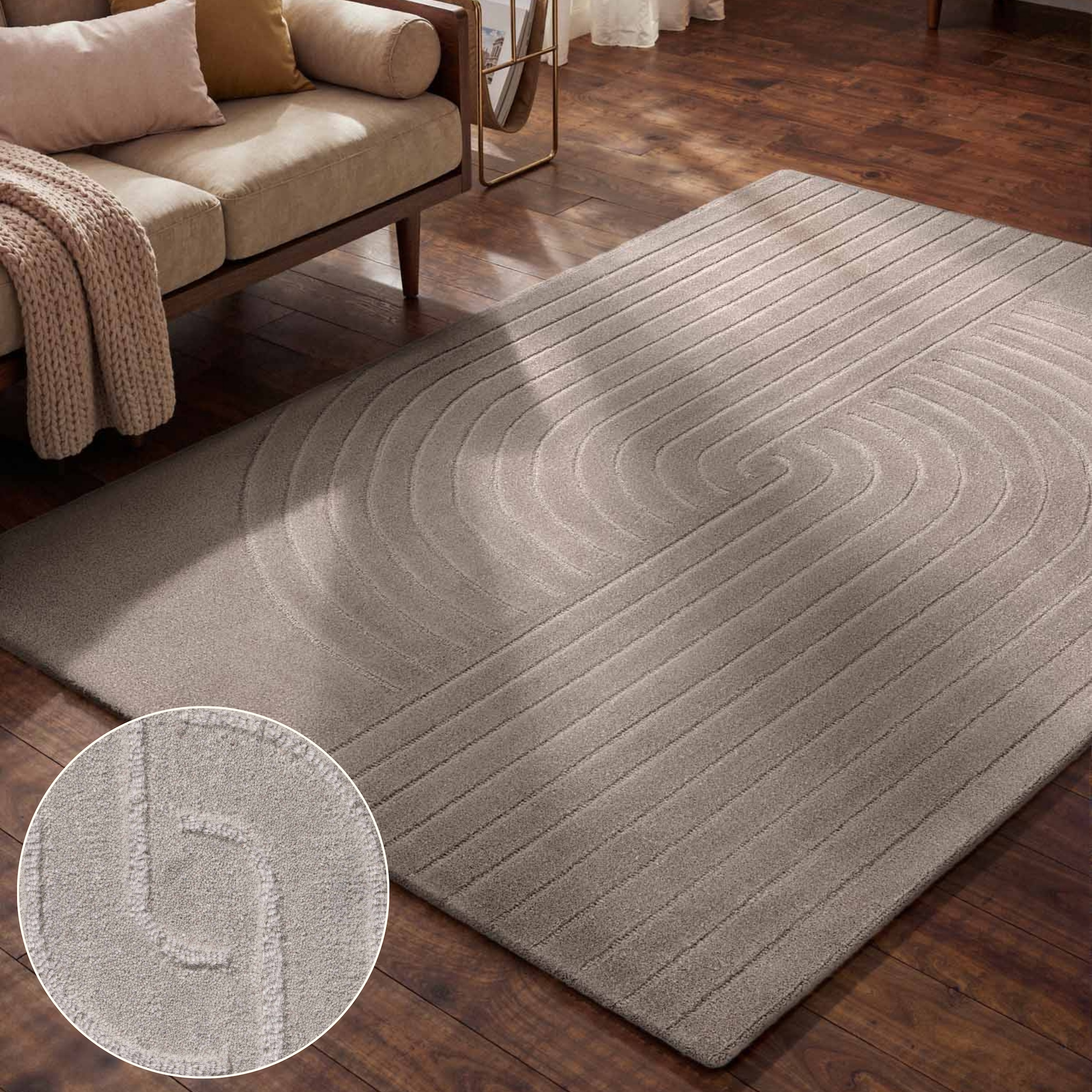 vikosa "Arcura" rechteckig 15 mm Höhe Wolle Handgemacht, Hoch-Tief-Effekt, Geometrisches Linien Wellendesign