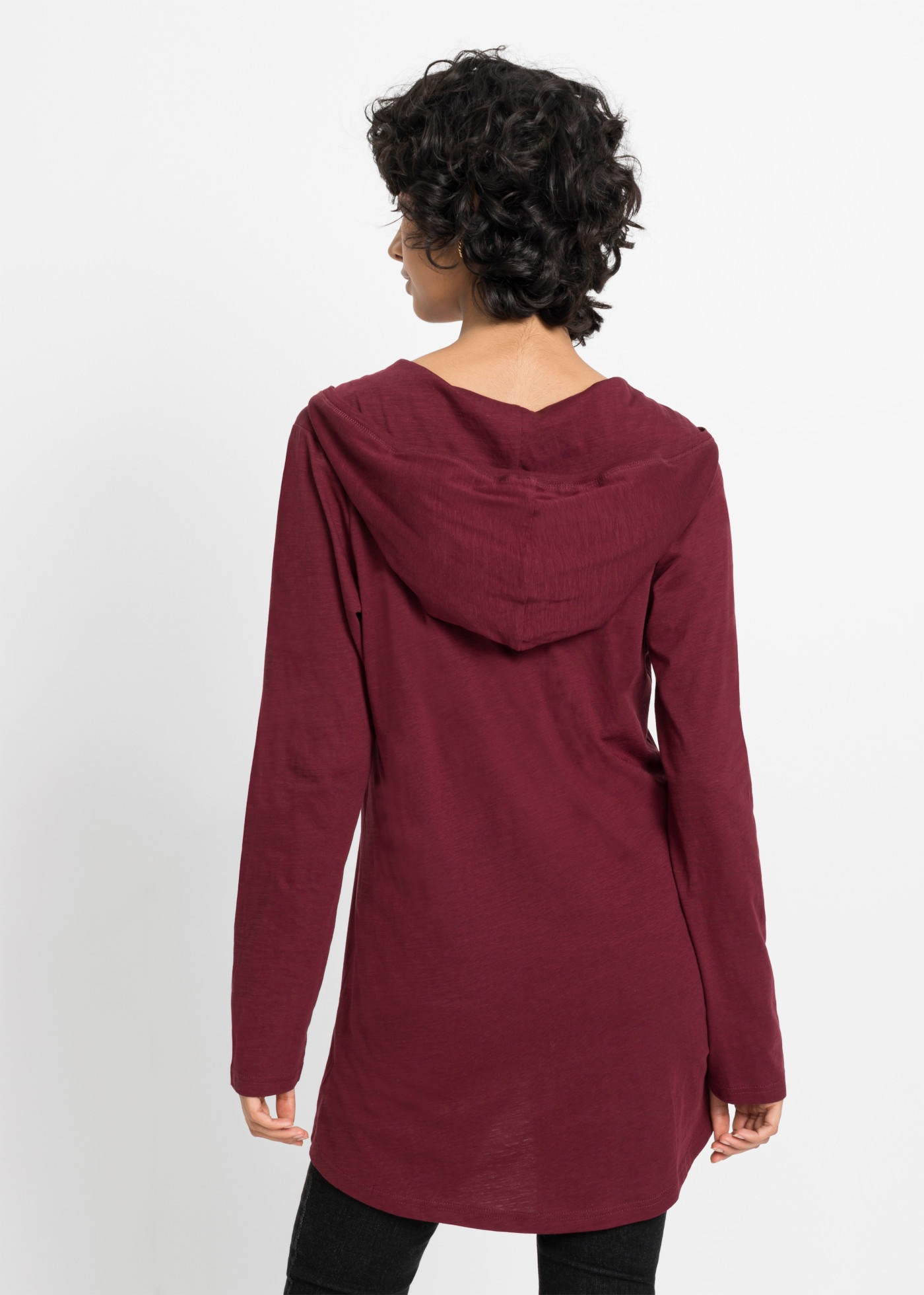 bonprix Longshirt mit Kapuze, A-Linien-Passform, aus Baumwolle