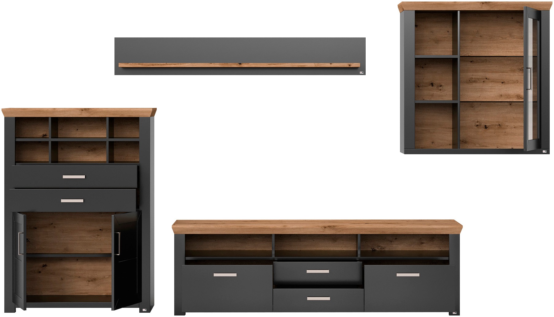 set one by Musterring Wohnwand »York« 4 Stk. tlg. Kombination 11, in 3 Farbvarianten, Gesamtbreite 374 cm