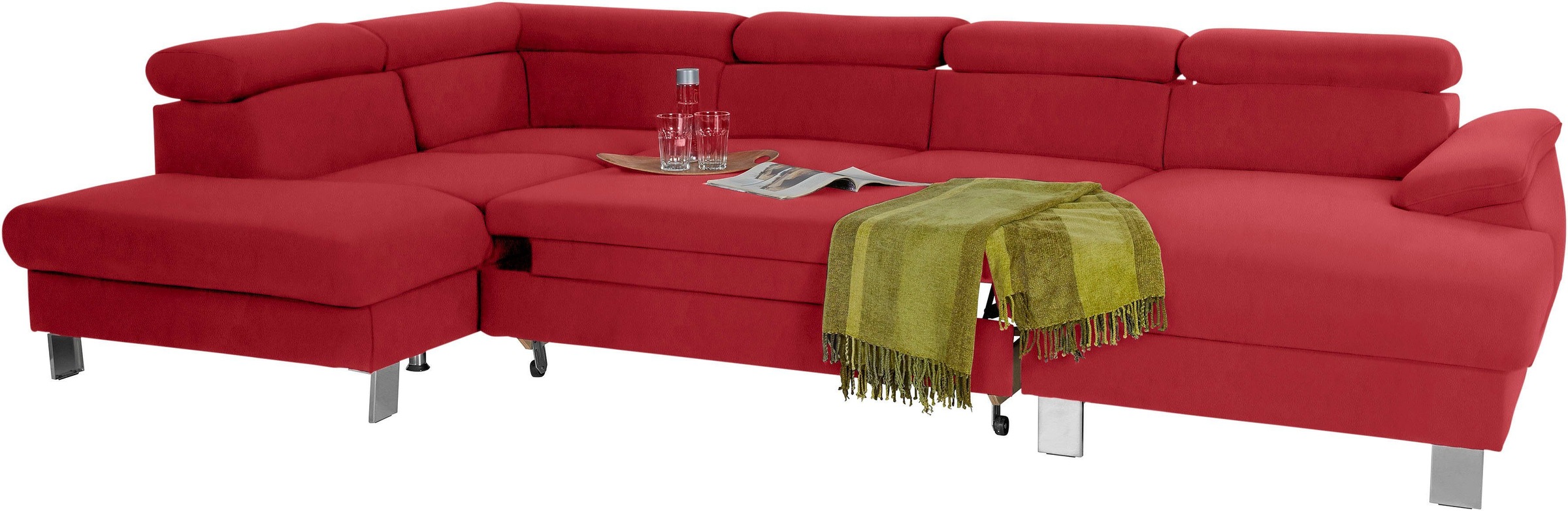 COTTA Polstergarnitur »Komaris U-Form«, (Set), Set bestehend aus: Wohnlandschaft mit Kopfteilverstellung & Hocker