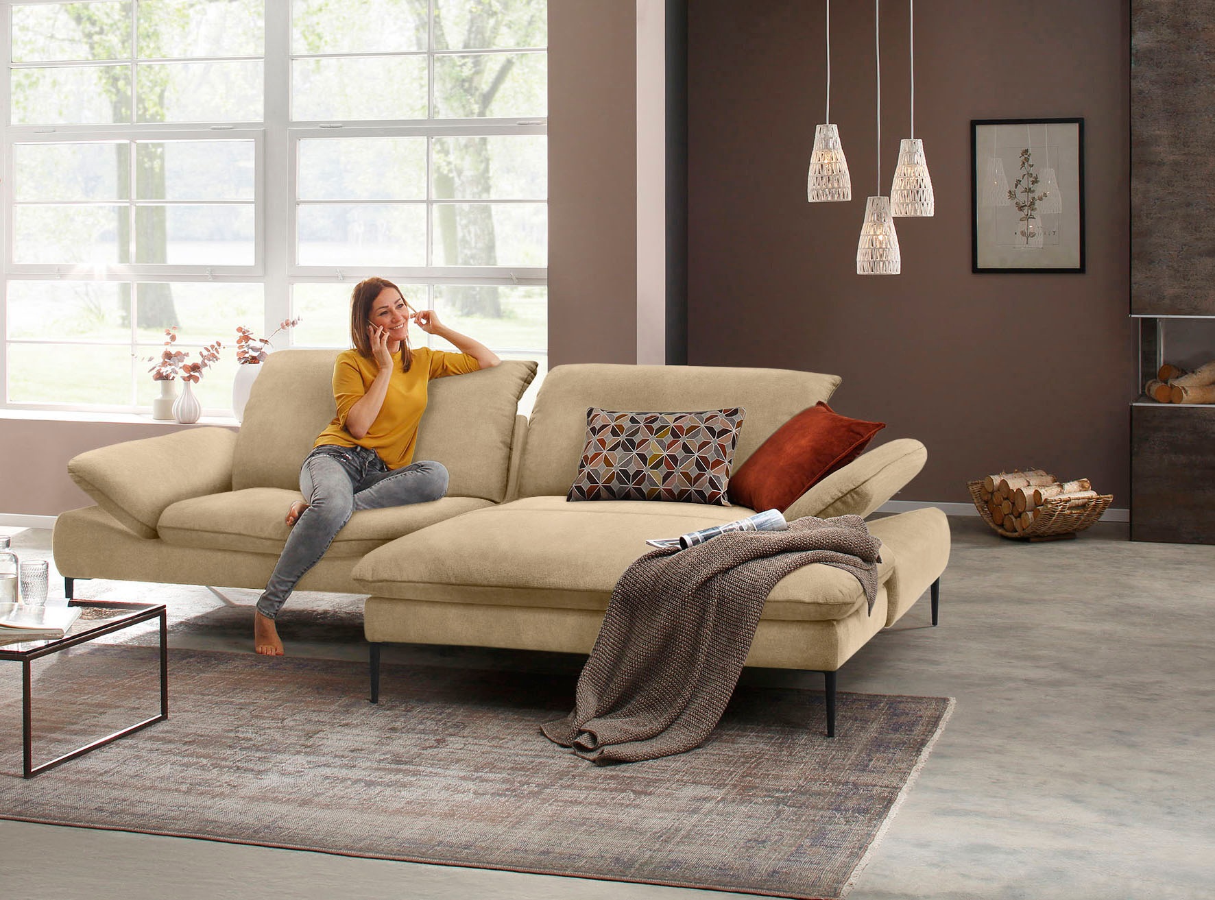 W.SCHILLIG Ecksofa »enjoy&MORE, Designsofa, elegant und bequem, L-Form«, Sitztiefenverstellung, Füße schwarz pulverbeschichtet, Breite 294 cm