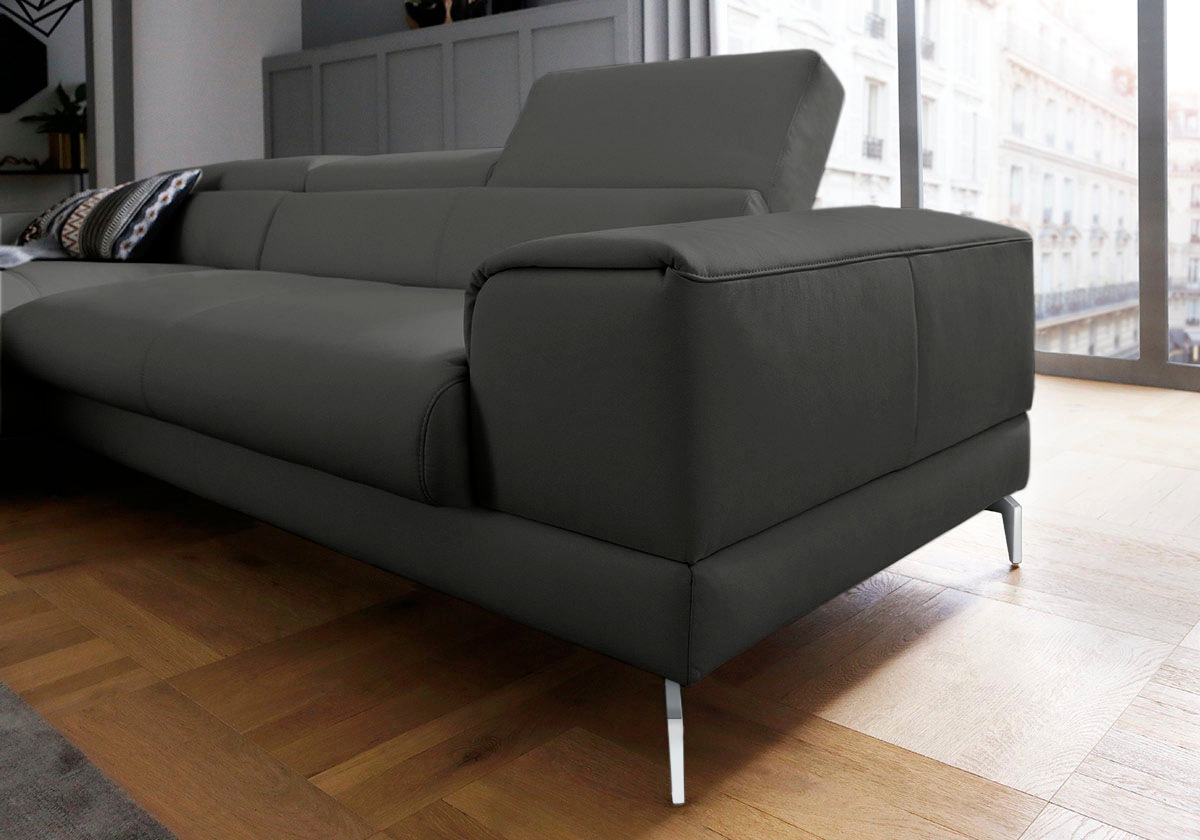Ecksofa W.SCHILLIG "piedroo, Designsofa mit tollem Sitzkomfort, bequem und elegant, L-Form", grau (anthrazit z69), B:303cm H:70cm T:193cm, Longlife Xtra-Leder Z69: Das feinnarbige, gedeckte Softleder Z69 besticht durch seine außergewöhnliche Weichheit im  2