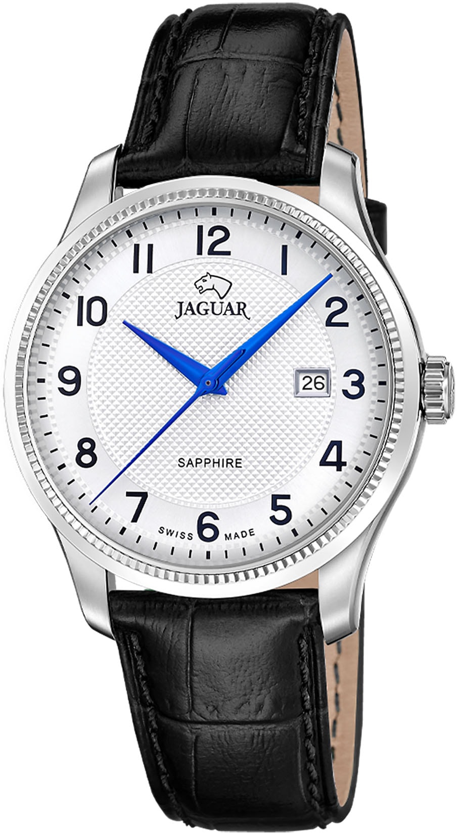 Jaguar Quarzuhr »Essentia« Armbanduhr, Herrenuhr, Swiss Made, Lederarmband, analog, Datum