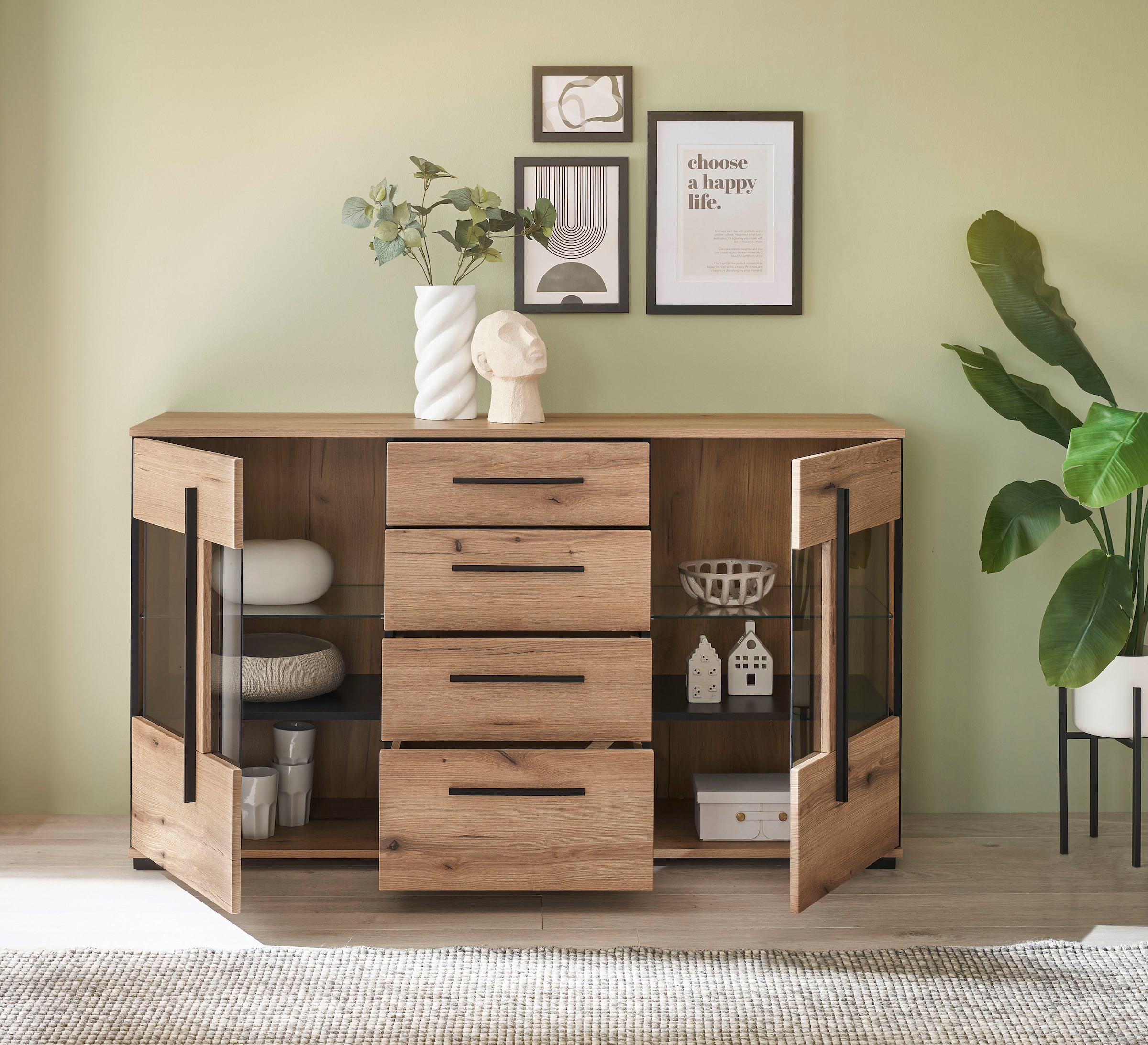 INOSIGN Sideboard »Cantara, moderner Schrank, Kommode in Eiche Evoke oder weiß«, schwarze Stangengriffe, ausreichend Stauraum, vielseitig einsetzbar