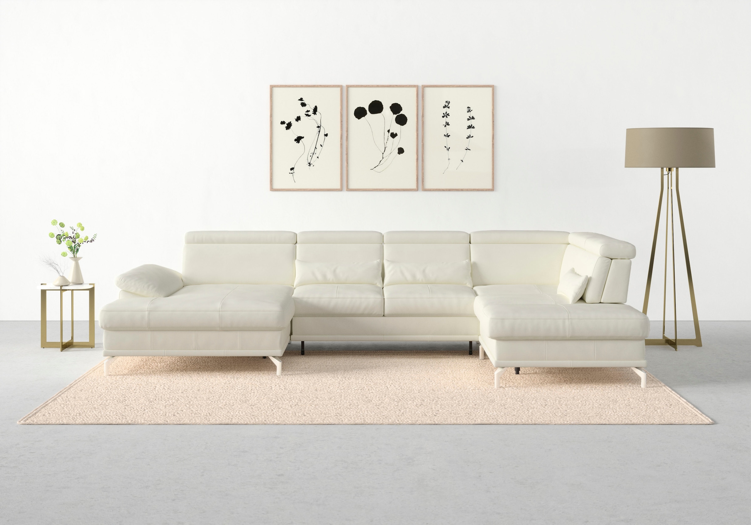 sit&more Wohnlandschaft "Cabrio U-Form, B: 359 cm, mit Sitztiefen-, Arm- & Kopfteilverstellung" 3 Nierenkissen, Federkern, mit Schlaffunktion und Stauraum