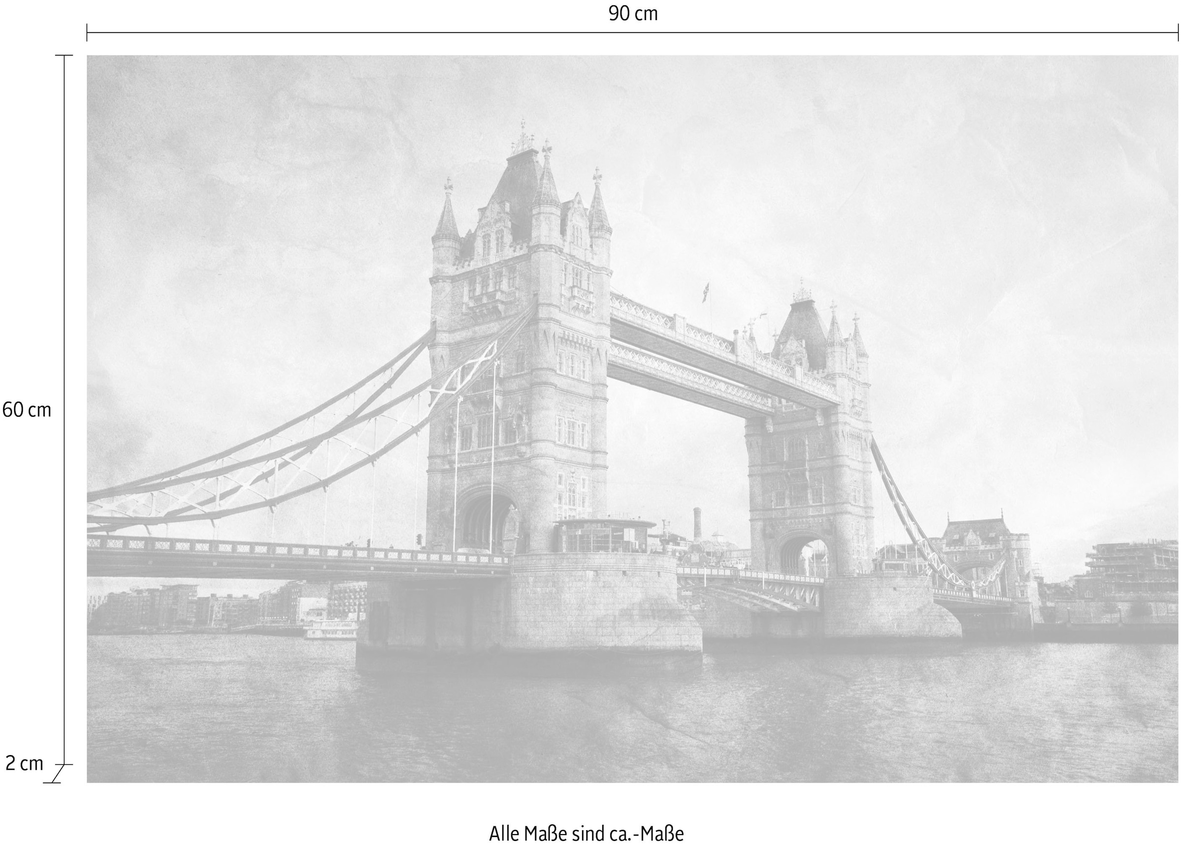 queence Leinwandbild »Tower Bridge«, London-Schwarz-Weiß-Kunst-Modern-Brücken-Rain-Städte-Großbritannien, Premium-Leinwandstoff, Handarbeit aus Deutschland