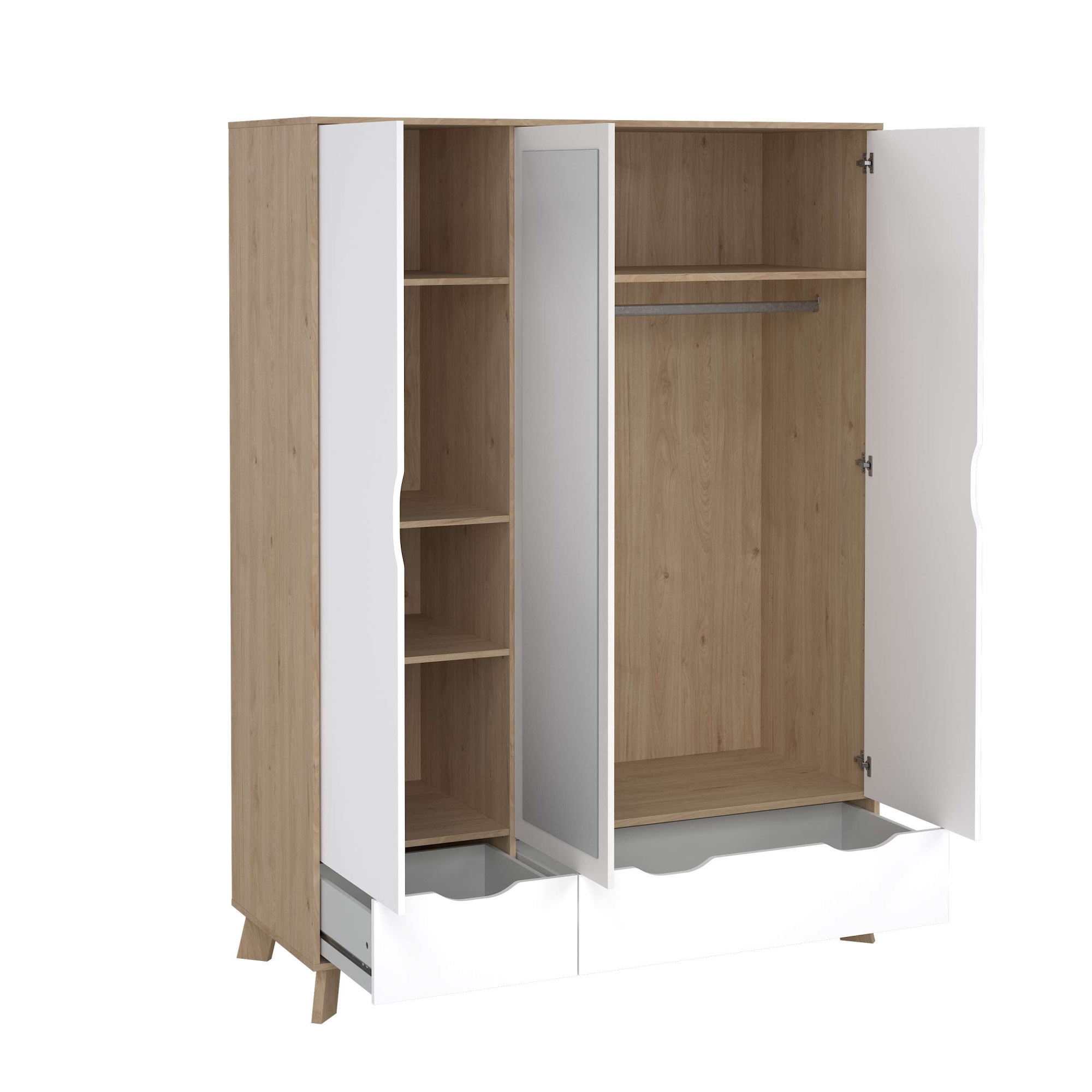 andas Kleiderschrank »Ikast Drehtürenschrank, Spiegeltür, Aufbewahrung, Schrank, Stauraum«, 1 Spiegeltür, 2 Türen, 3 Schubladen, Höhe 201 cm, Breite 147 cm