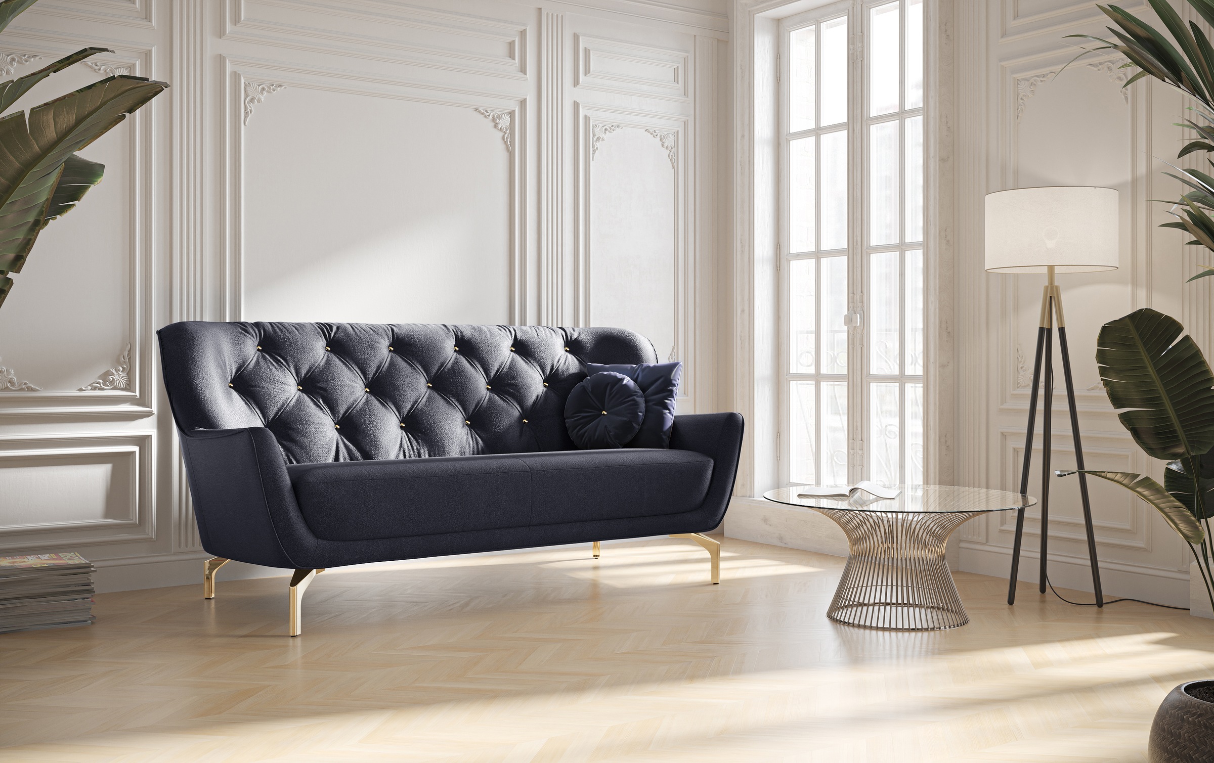 sit&more 3-Sitzer »Orient 3«, inkl. 2 Zierkissen mit Strass-Stein, goldfarbene Metallfüße