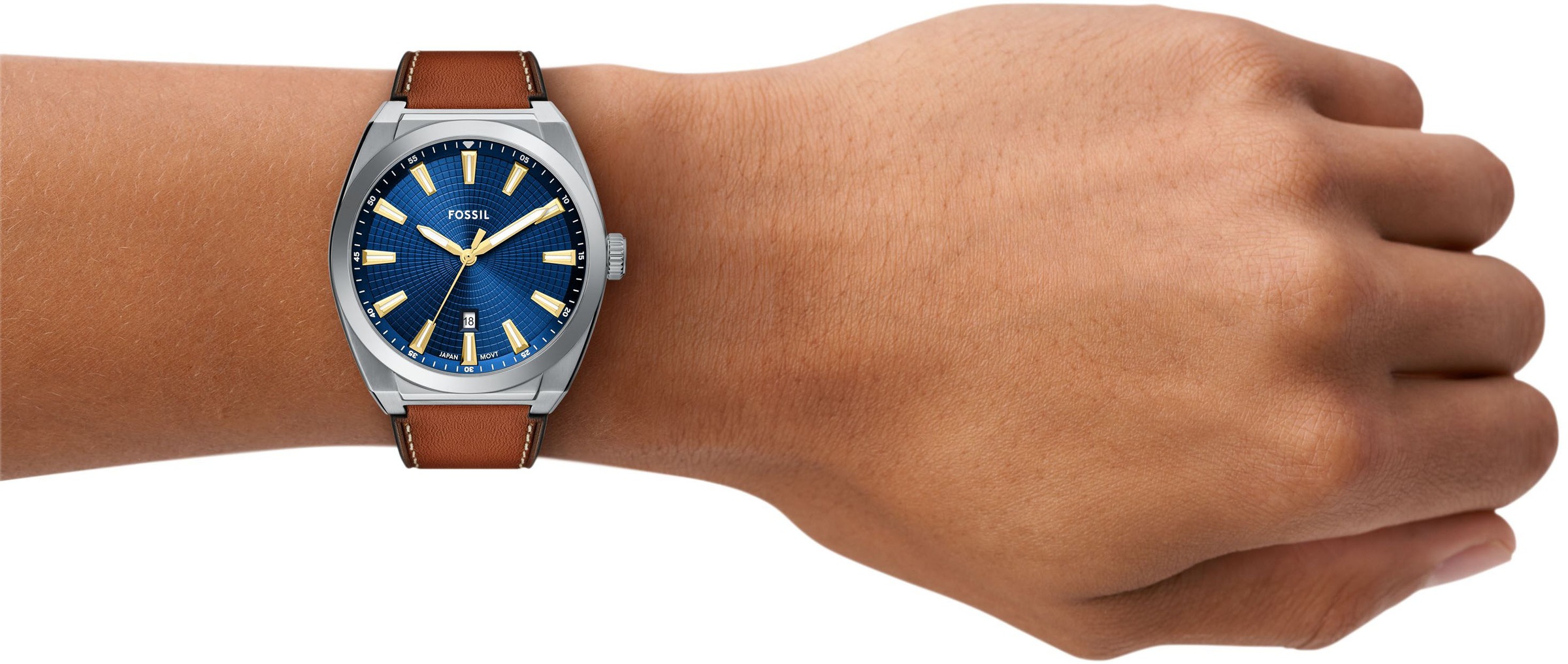 Fossil Quarzuhr »EVERETT«, Armbanduhr, Herrenuhr, Lederarmband, analog, Tag