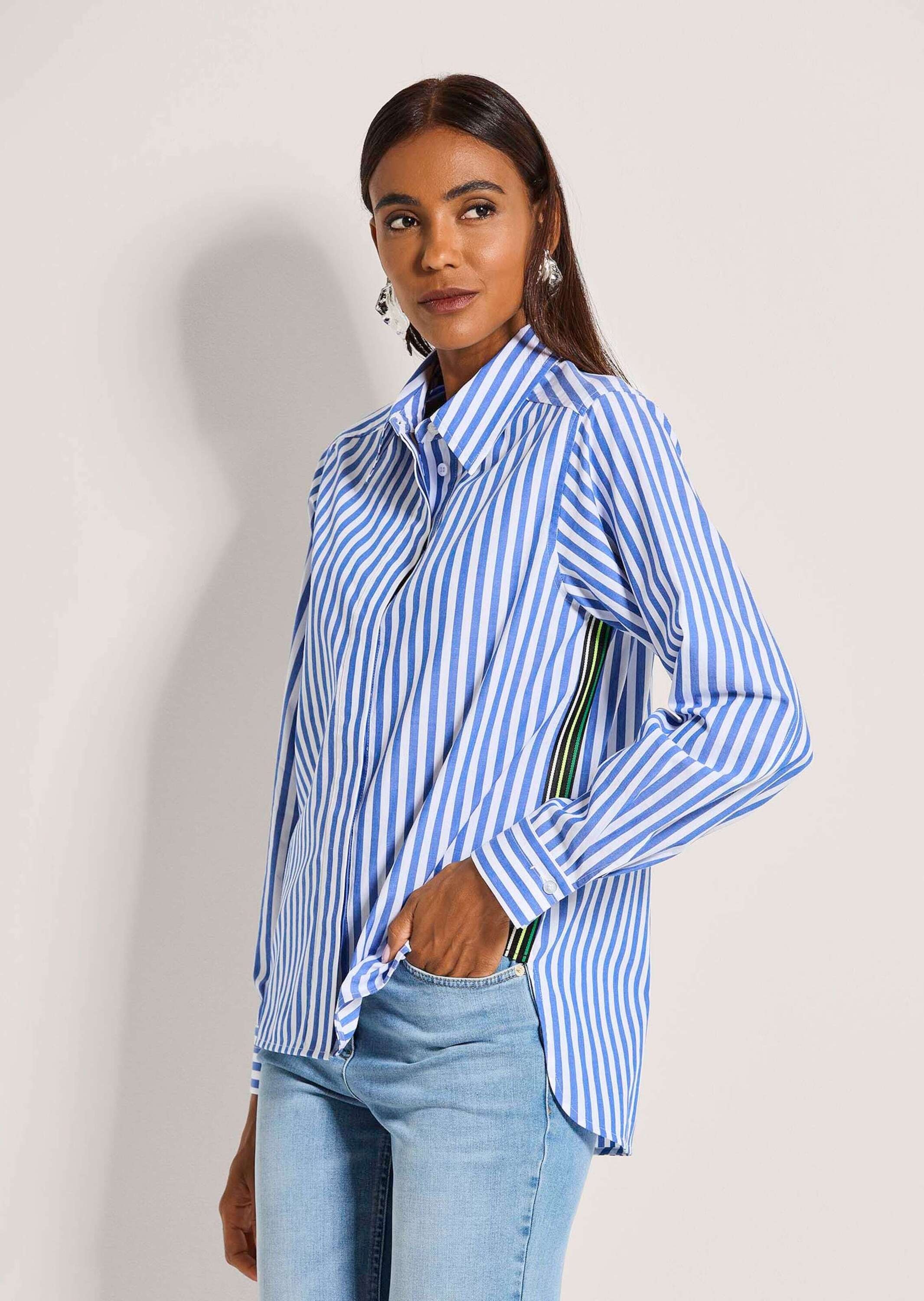 MADELEINE Langarmbluse »Streifenbluse Hemdbluse mit Streifenmuster« Bluse mit seitlich eingesetztem Kontrastband