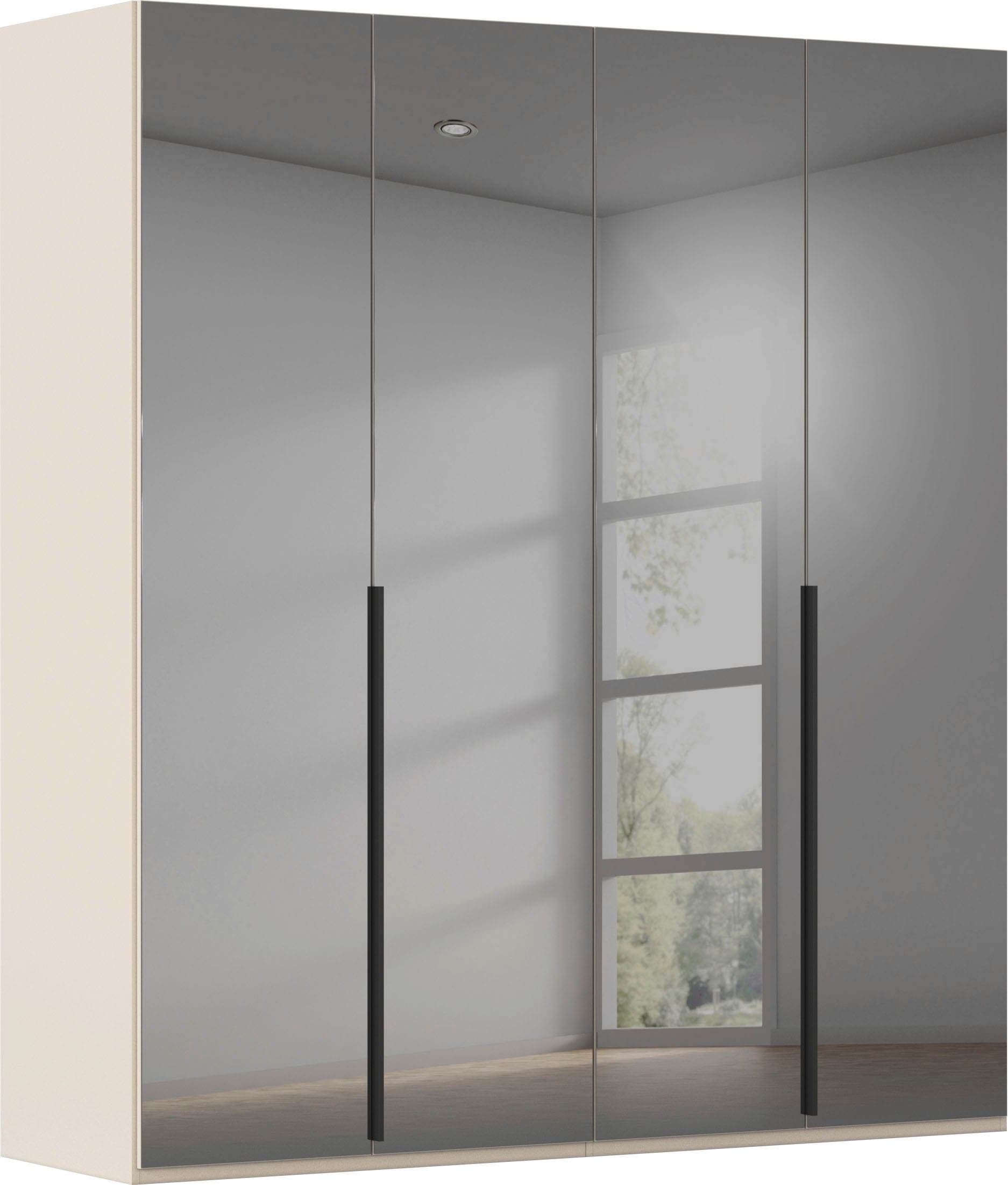 Drehtürenschrank RAUCH, B:201cm H:223cm T:60cmbeige (champagner), grauspiegel, griffe schwarz, Holzwerkstoff, Schränke, "Kleiderschrank Schrank