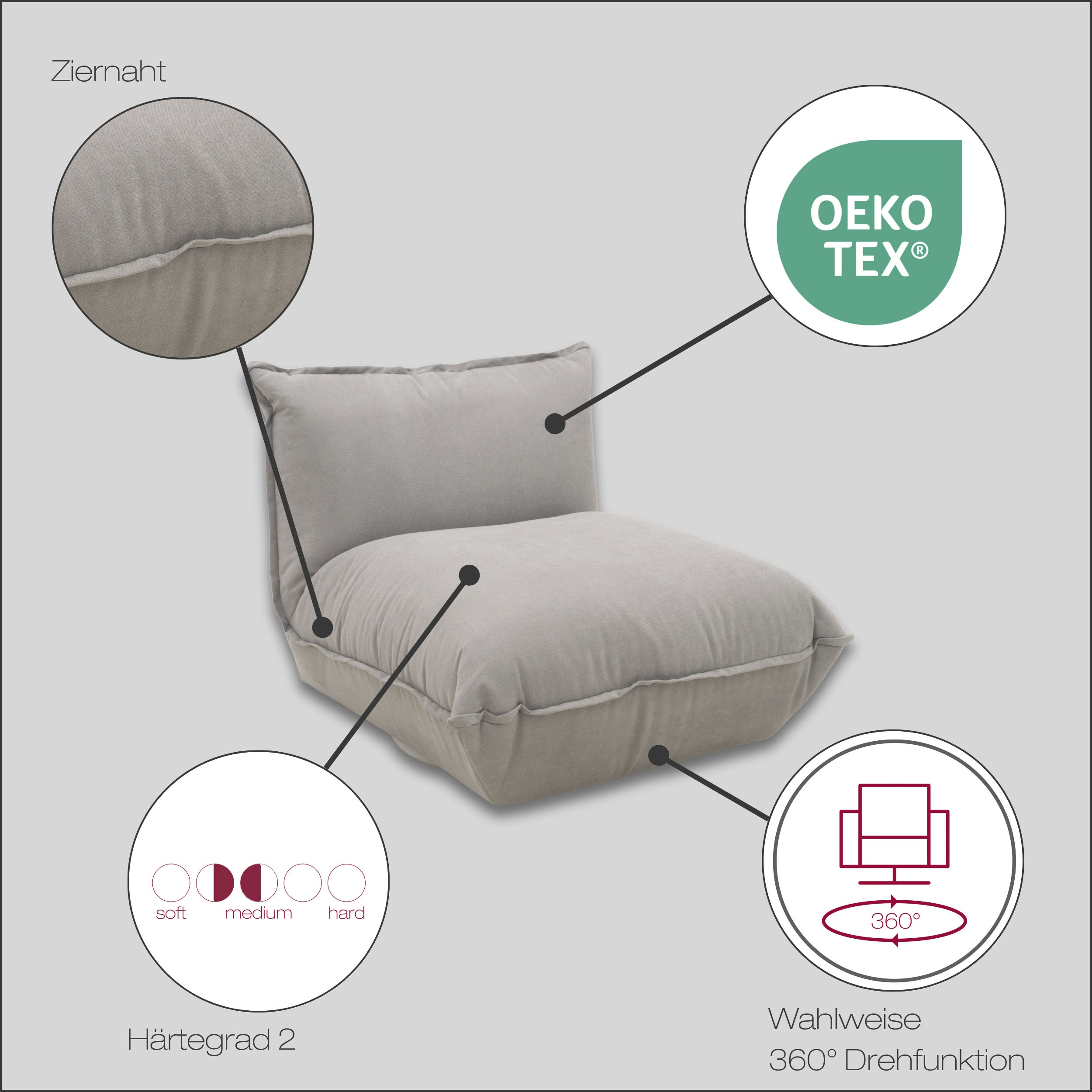 Thumbnail - DOMO collection Sessel "Nantes Loungesessel, Wohlfühlsessel" hochwertig gepolstert mit Federkern, Struktur weich, mango