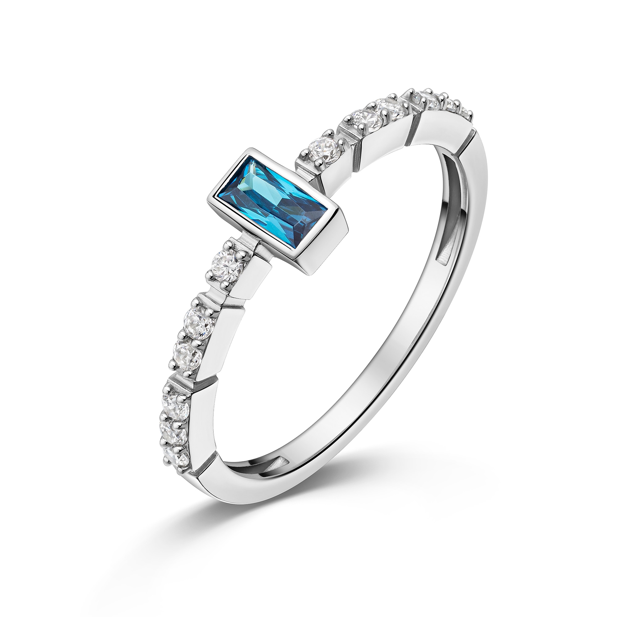 FIRETTI Fingerring "Schmuck Geschenk Silber 925 Damenring Ring Baguette", 60, Silber 925 (Sterlingsilber), 2mmsilberfarben, dunkelblau, kristallweiß,