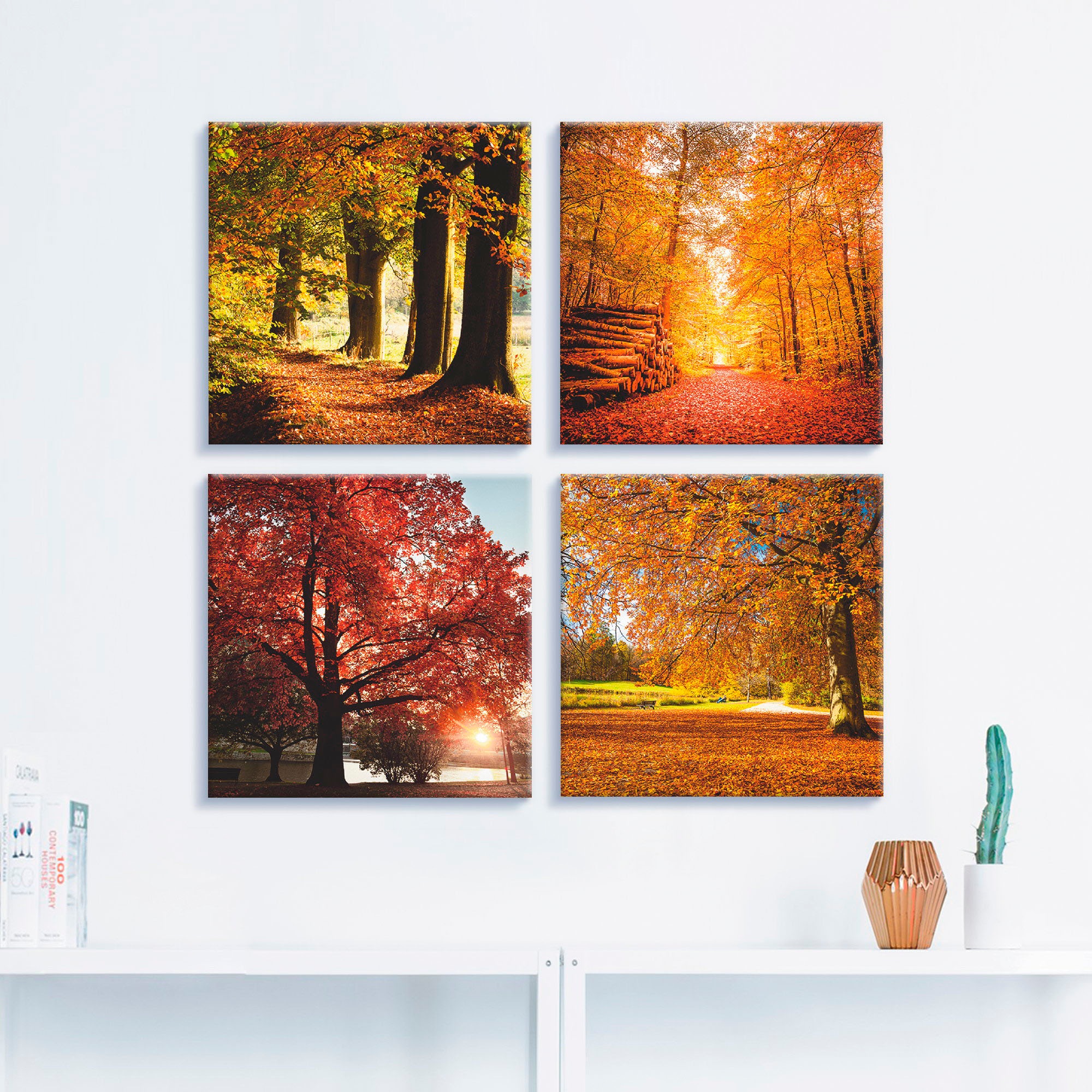 Artland Leinwandbild "Herbstlandschaft" Bäume 4 Stk. tlg. 4er Set, verschie günstig online kaufen
