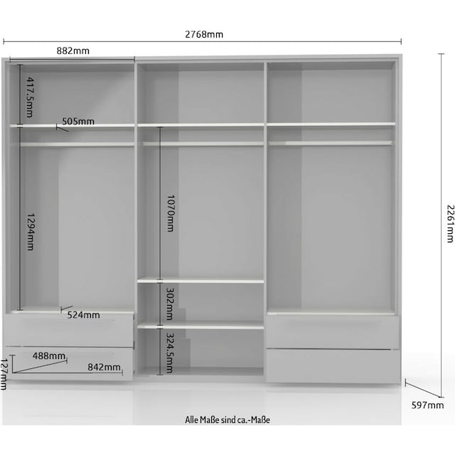 Places of Style Drehtürenschrank »Piano«, Inklusive Beleuchtung. in 2  Breiten mit jeweils 4 Schubladen | BAUR