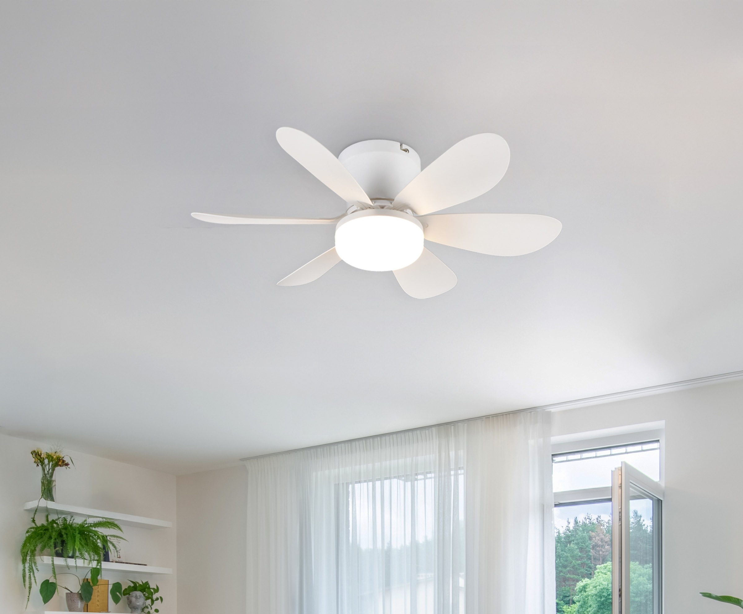 REALITY Leuchten LED Deckenleuchte »LUND mit Ventilator, Deckenventilator mit Licht inkl Fernbedienung«, 1 flammig, Leuchtmittel LED-Board | LED fest integriert, 3 Geschwindigkeiten Timer Vor- & Rücklauf LED dimmbar CCT Nachtlicht