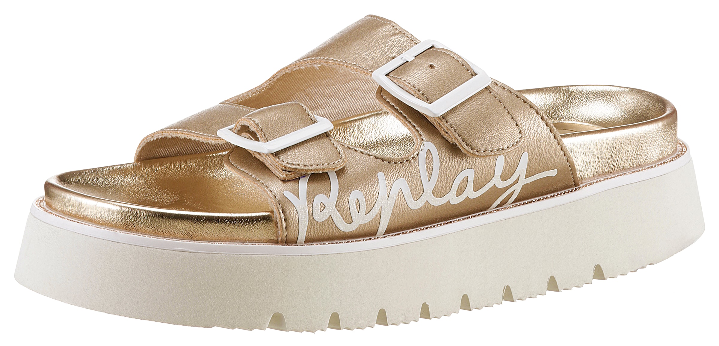 Pantolette »MUDDY SHINE«, Plateau, Sommerschuh, Schlappen im trendigen Metallic-Look