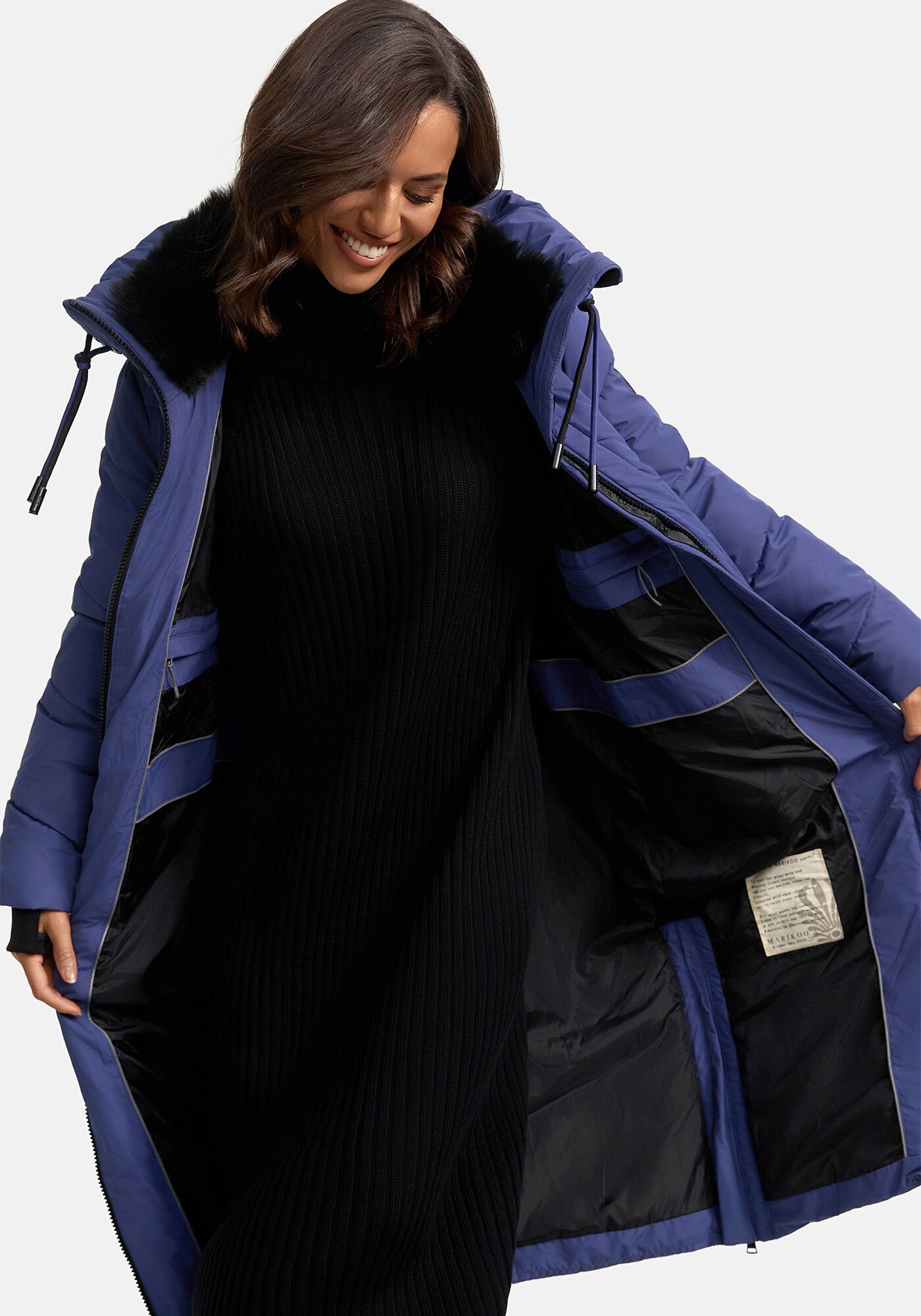 Marikoo Winterjacke »Nadaree XVI«, Stepp Mantel mit großer Kapuze