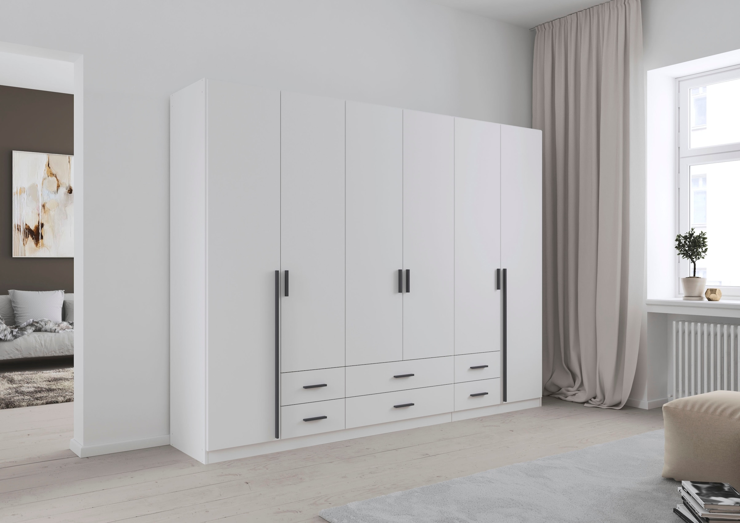 rauch Drehtürenschrank "Kleiderschrank Garderobe GAMMA Breiten 271 cm" in 3 Ausstattungen BASIC/CLASSIC/PREMIUM (inkl. SOFT-CLOSE-Funktion), mit Schubladen, verschiedene Griff-Varianten TOPSELLER MADE IN GERMANY