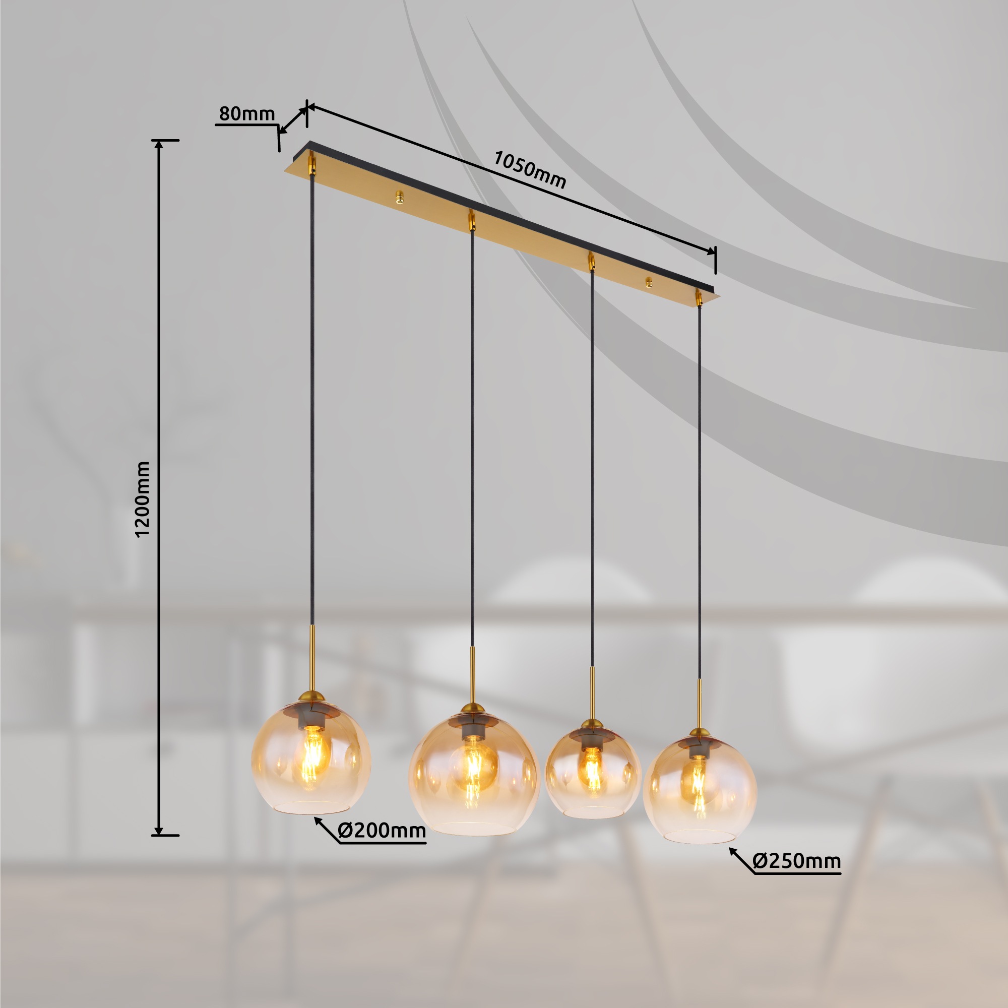 GLOBO LIGHTING Hängeleuchte »JAMESSA« E27 1 Stk. Wohnzimmerleuchte Messing matt, Amberglas, kürzbar