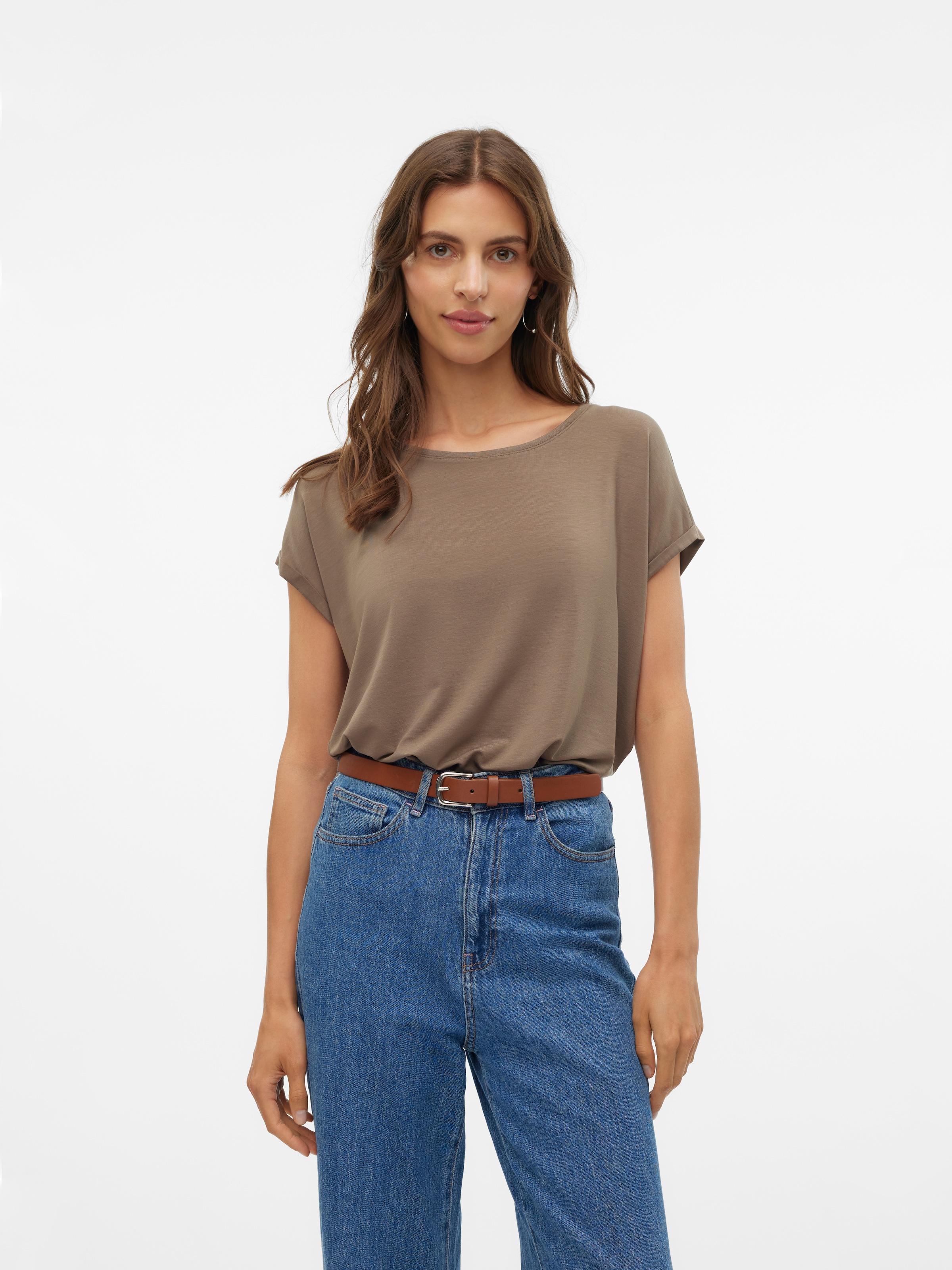 Vero Moda Rundhalsshirt "VMAVA PLAIN SS TOP GAJRS NOOS"