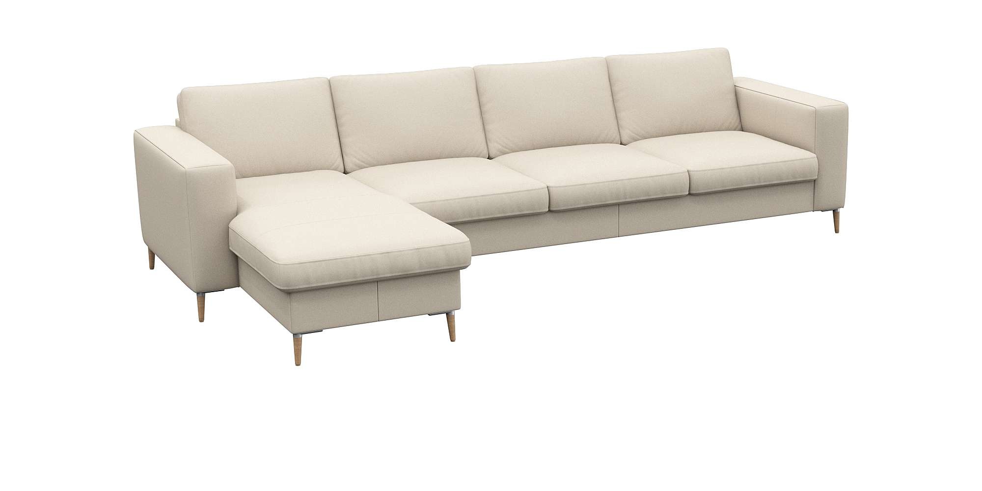 FLEXLUX Ecksofa »Fiore, super bequem durch hochwertigen Sitzaufbau mit Kaltschaum«, breite Armlehnen, Füße Alu+ Eiche, L-Form