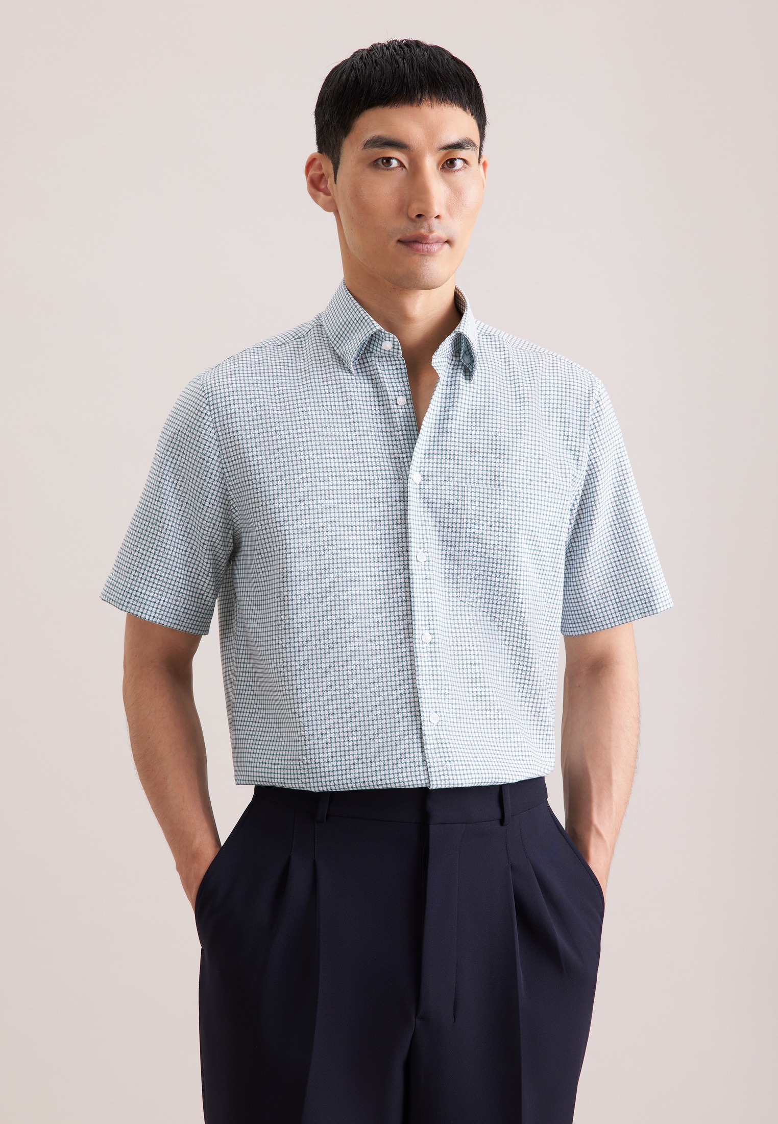 seidensticker Businesshemd "Schwarze Rose" Regular 1/2 Covered-Button-Down-Kragen Karo