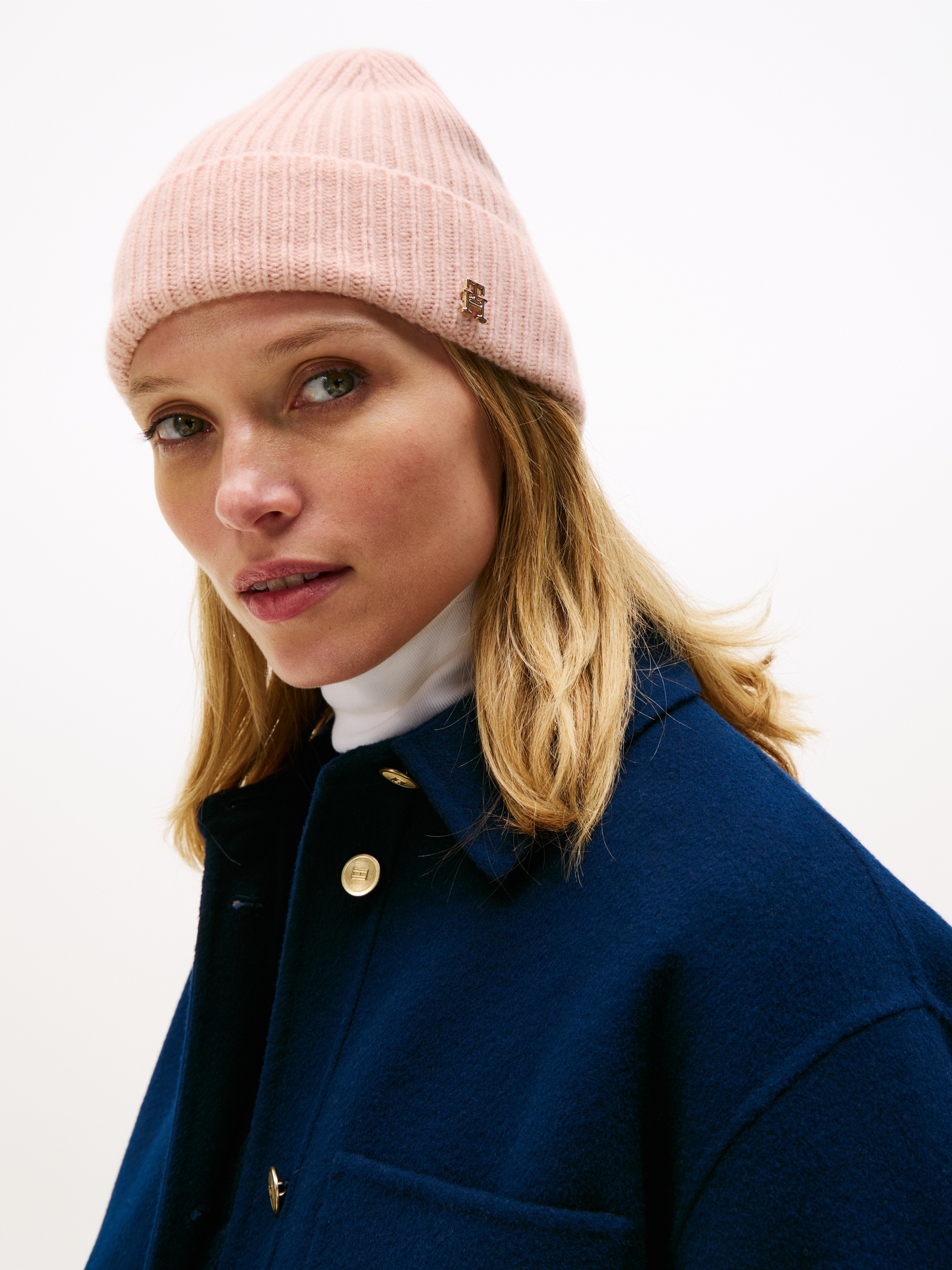 Tommy Hilfiger Beanie »TH CASHMERE«, aus Rippstrick, Umschlag
