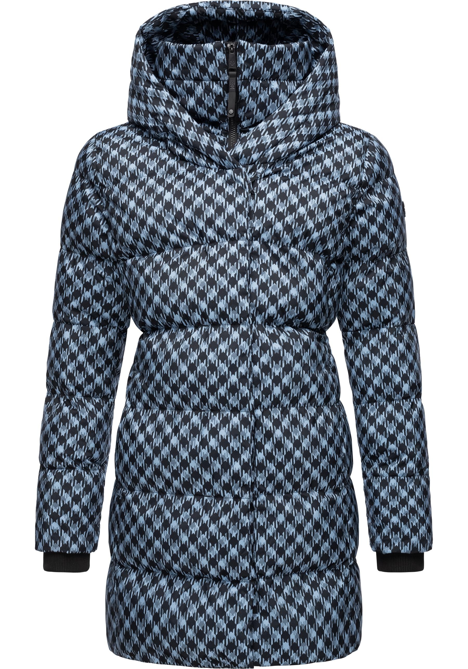 Ragwear Steppmantel "Niara Print", Damen Wintermantel mit angesagtem Hahnentritt Muster