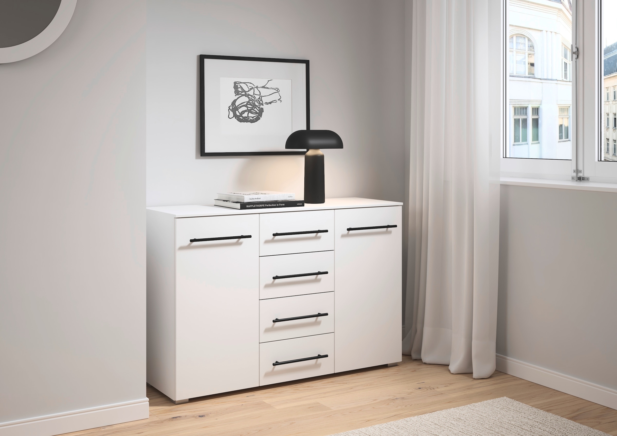 rauch Kombikommode »Sideboard Schubladenkommode AVOLA mit Dekorfront« Breite 120 cm inkl. Soft-Close-Funktion,  2 Griff-Farben, 120 cm breit, 4 Schubladen, 4 Böden, MADE IN GERMANY