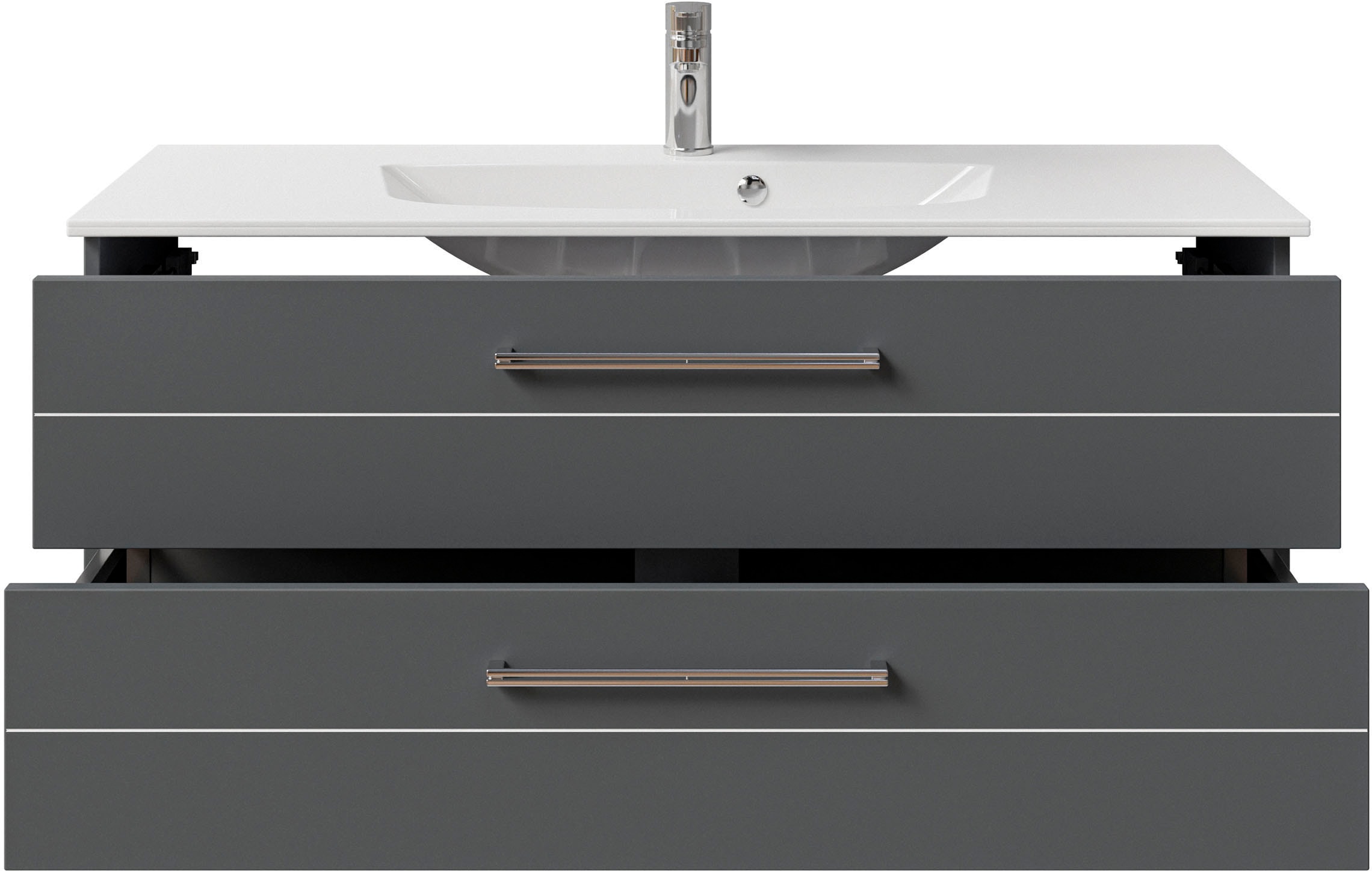 Saphir Waschtisch »Serie 6025 Mineralmarmor-Waschtisch mit Unterschrank, 117 cm breit«, Waschplatz mit 2 Schubladen, hängend, verschiedene Ausführungen
