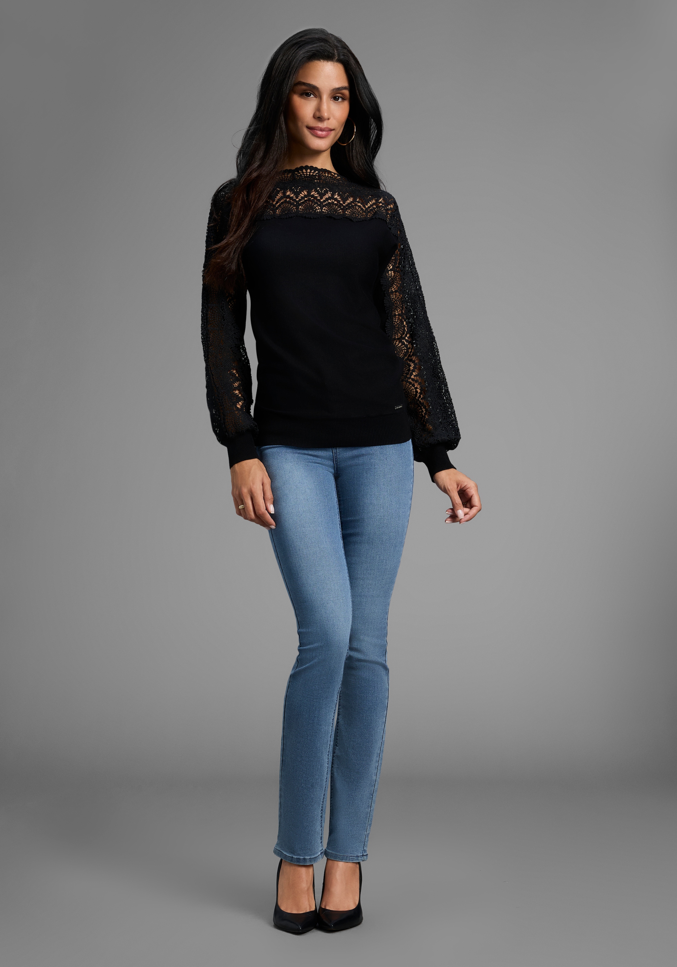 Bruno Banani Strickpullover, mit Spitze auf Ärmel und Schulter - NEUE KOLLEKTION