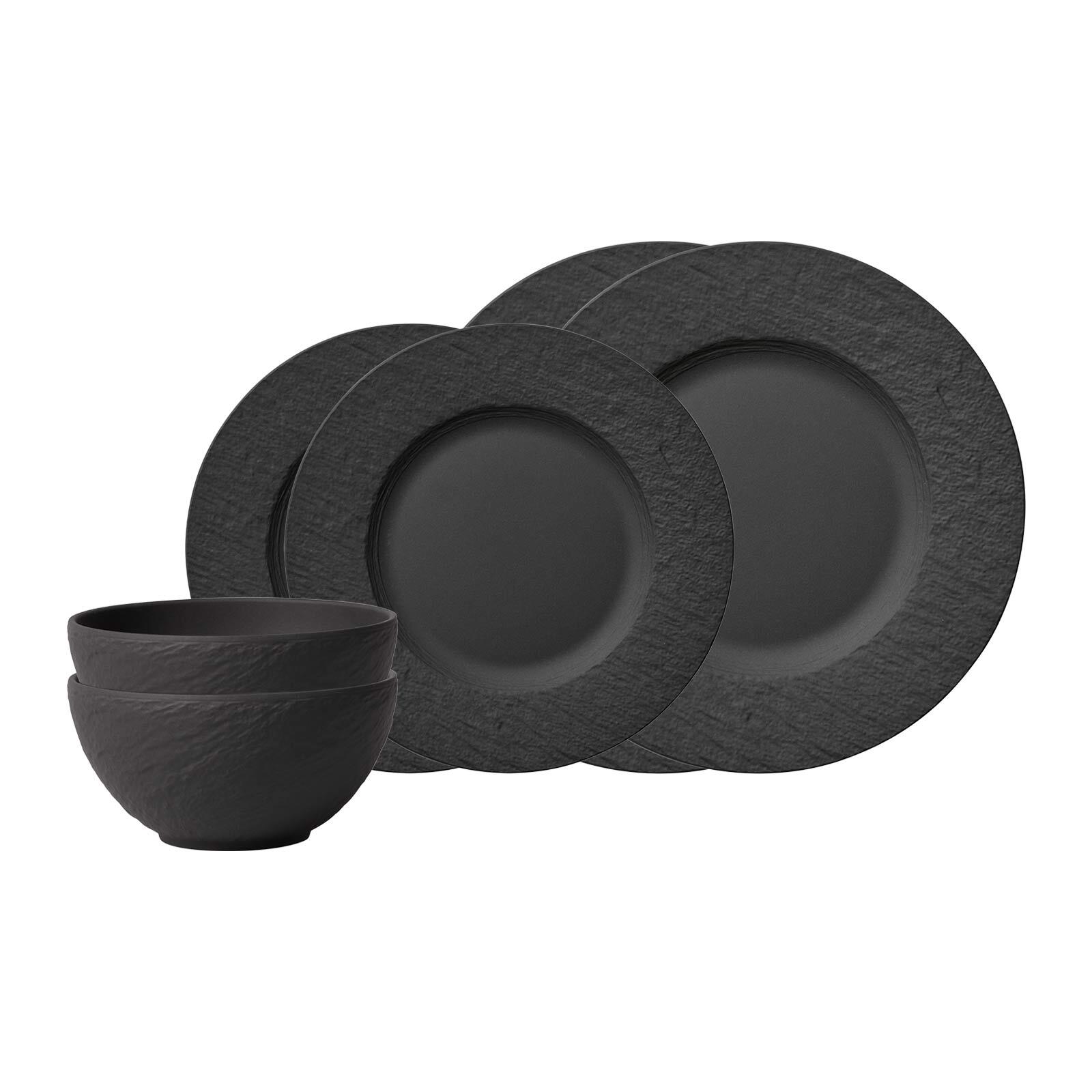 Villeroy & Boch Geschirr-Set "Basic-Set Manufacture Rock 6er Set schwarz" Spülmaschinengeeignet, Mikrowellenfest