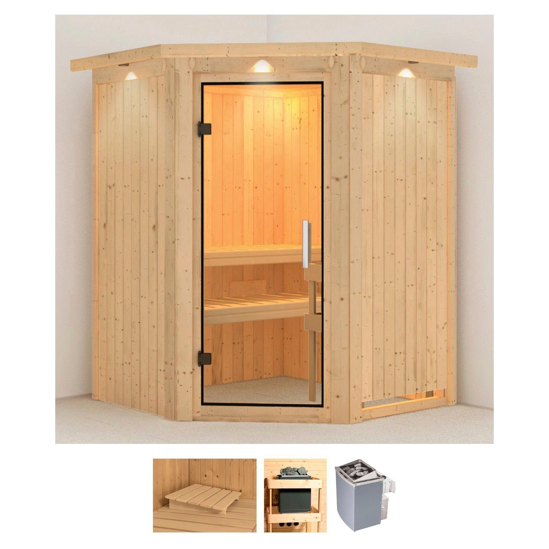Karibu Sauna "Larin" Set, Ofen 9 kW integr. Strg