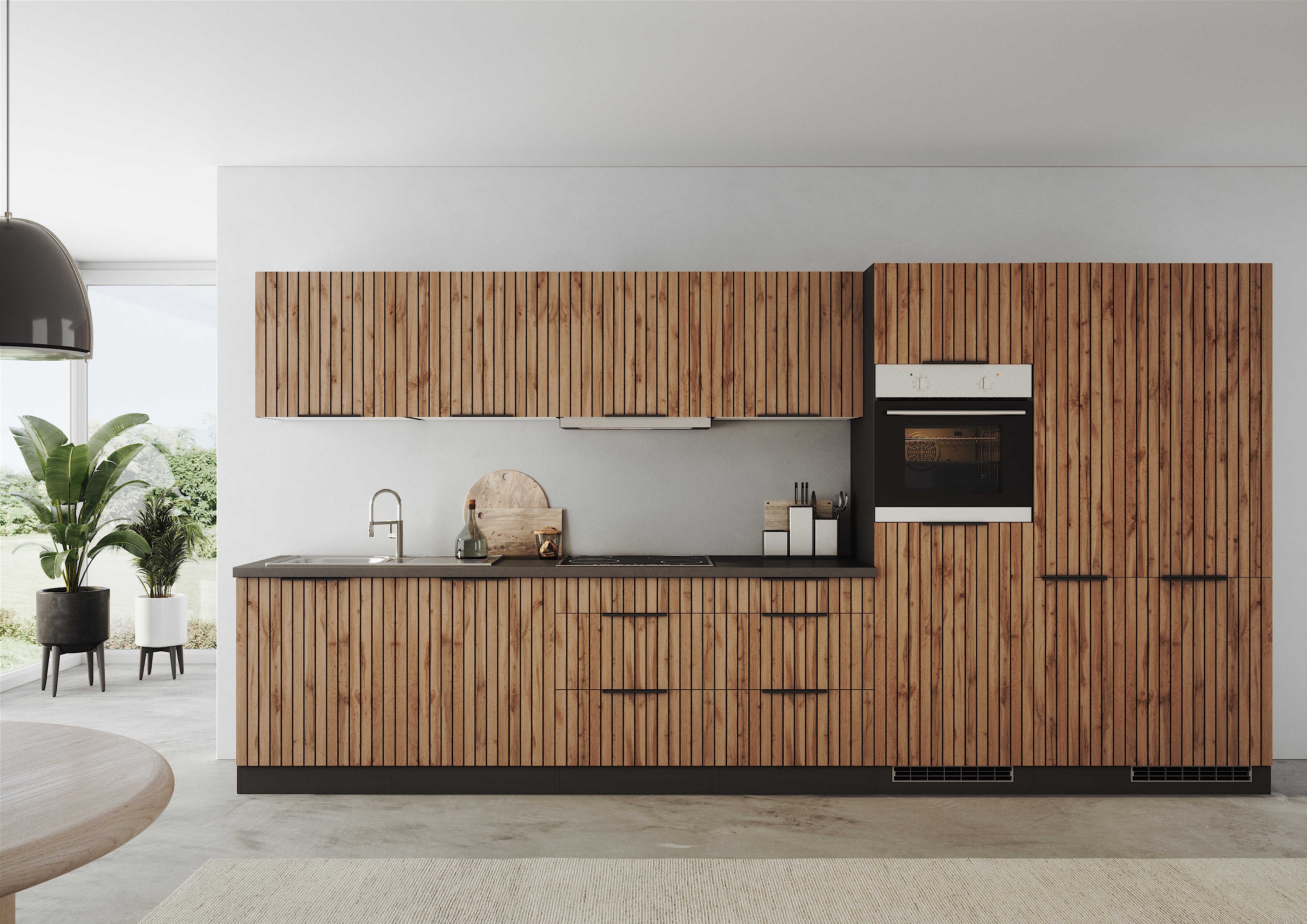 KOCHSTATION "KS-Lagos, Breite 390 cm, wahlweise mit E-Geräten" GK-oder Induktionskochfeld, Spüle edelstahl oder schwarz