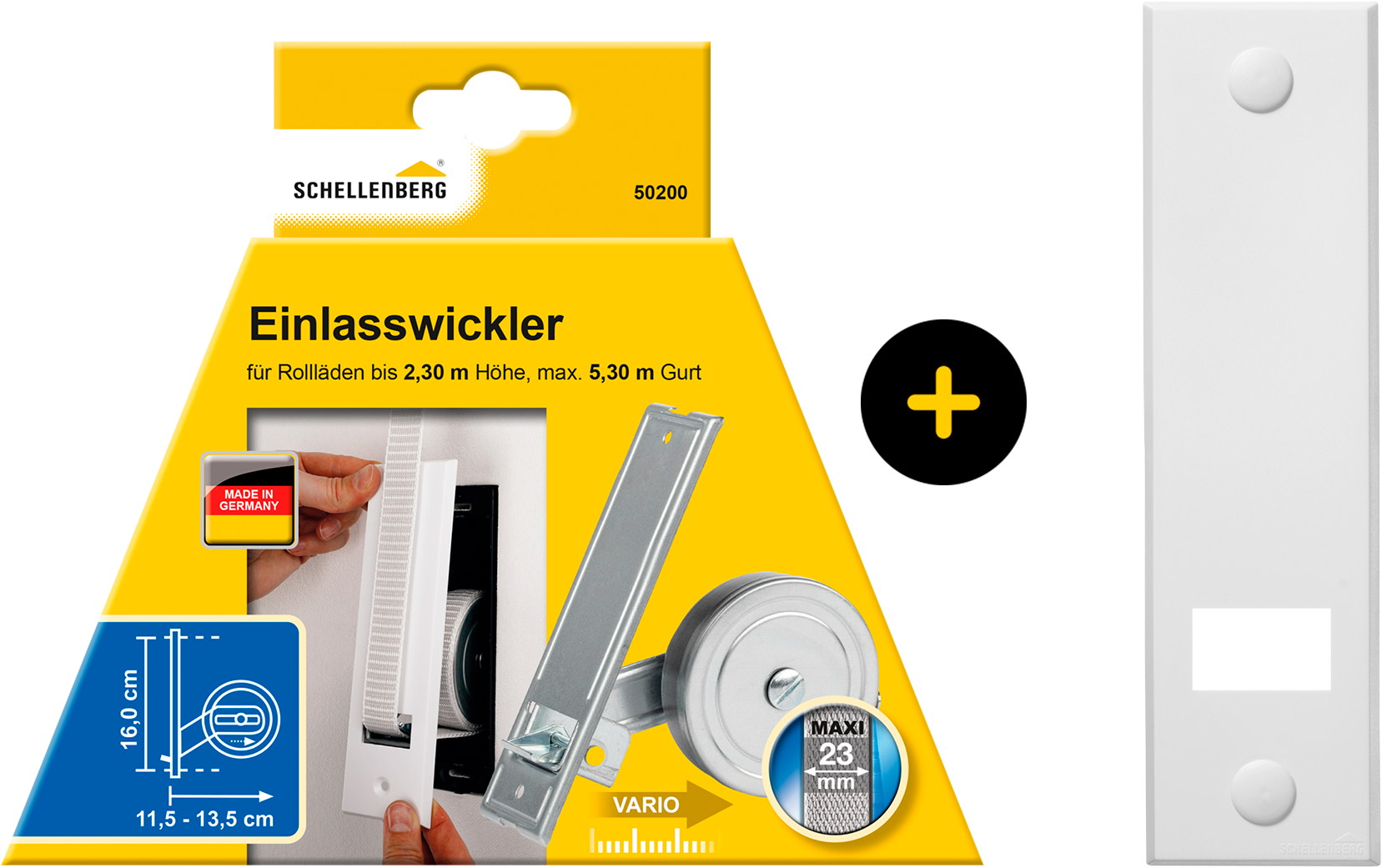 SCHELLENBERG Einlass-Gurtwickler "Unterputz, inkl. Abdeckplatte weiß" Set, 1 Stk. tlg. 16 cm Lochabstand für das Rollladensystem Maxi