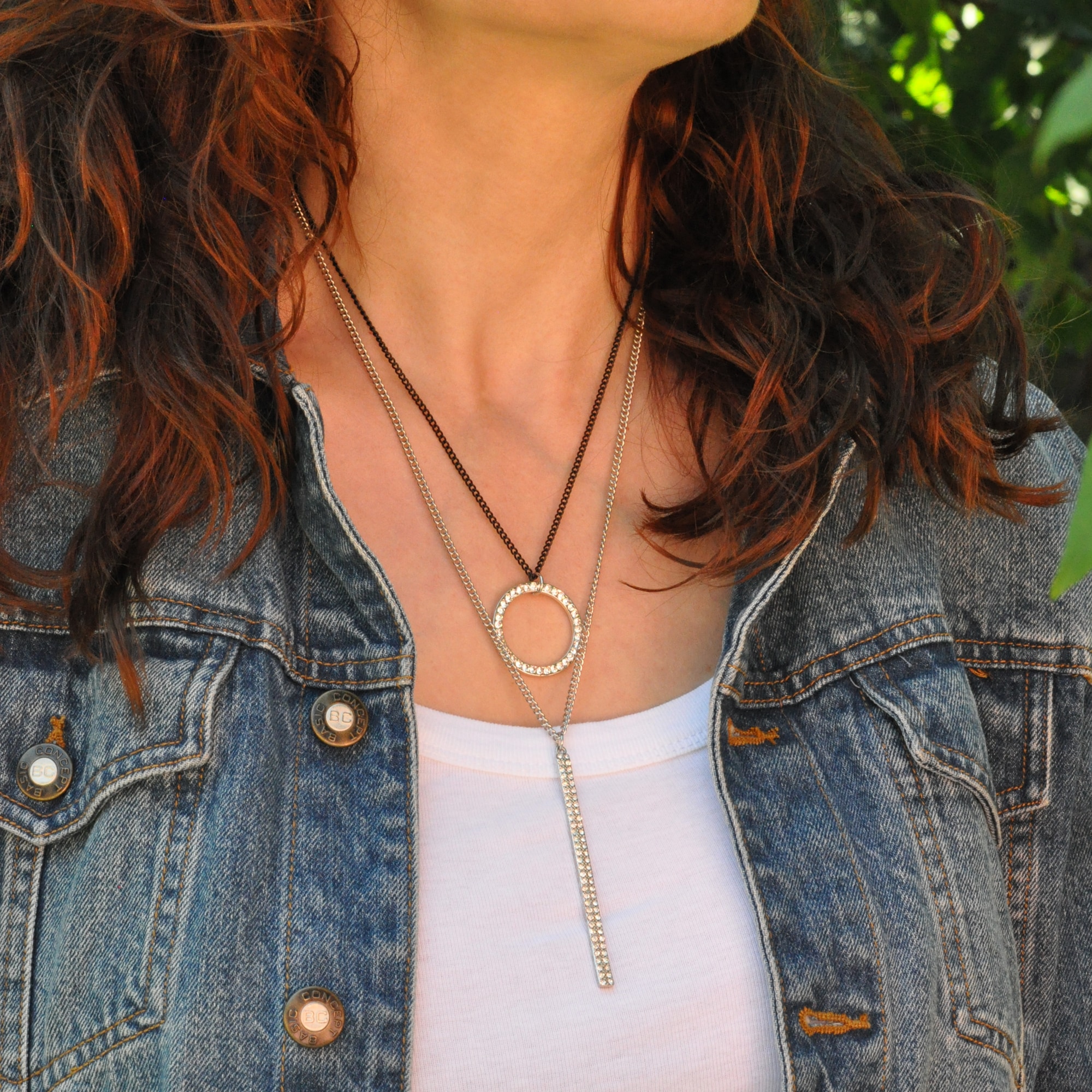 Steuer Kette mit Anhänger »Metall zweifarbig Glasstein weiß«