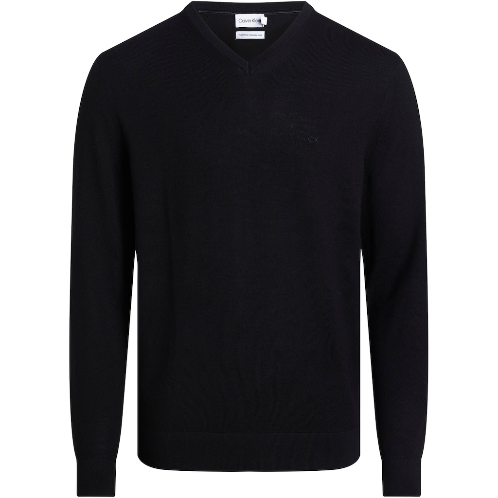 Calvin Klein Strickpullover »MERINO VNECK SWEATER«, mit Markenlabel