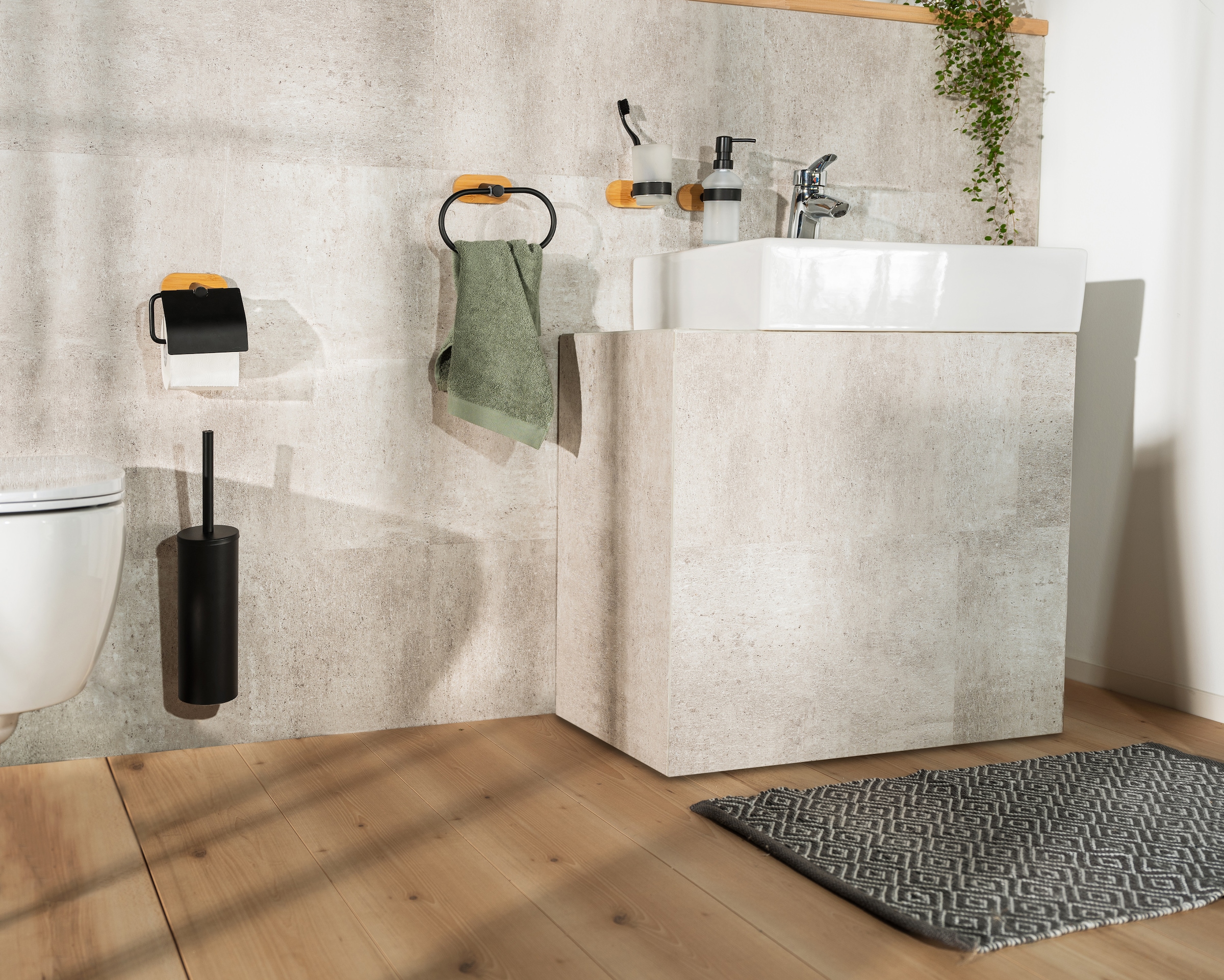 WENKO WC-Garnitur »Turbo-Loc® Orea«, aus Edelstahl-Bambus, bamboo, mit herausnehmbarem Innenbehälter, mit Turbo-Loc Befestigung