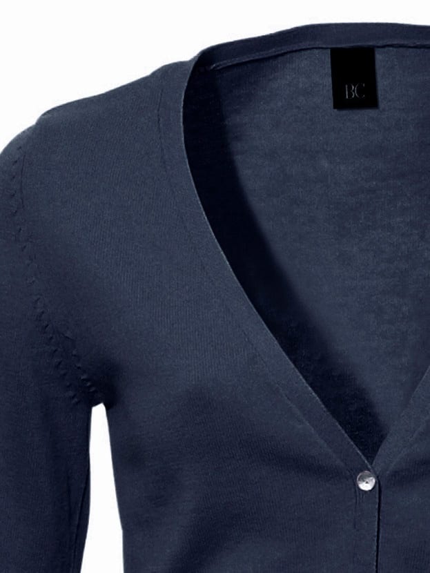 Strickjacke HEINE, Damen, Gr. 48, blau (marine), 100% Baumwolle, unifarben, Strickjacken Strickjacke 6