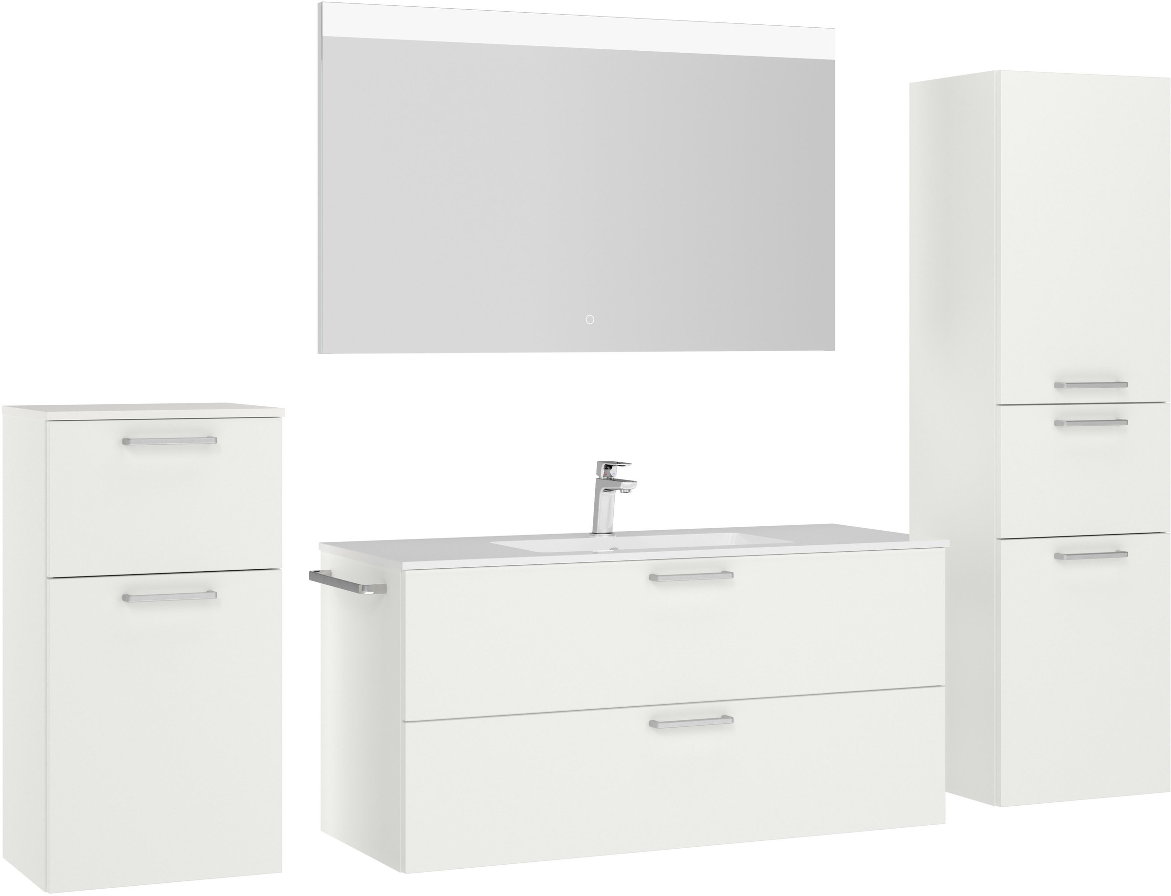 nobilia® Badmöbel-Set »Tolvina«, (4 St., vormontiert, mit Soft-Close), inkl. Spiegel mit Touch-Sensor, in vier Breiten