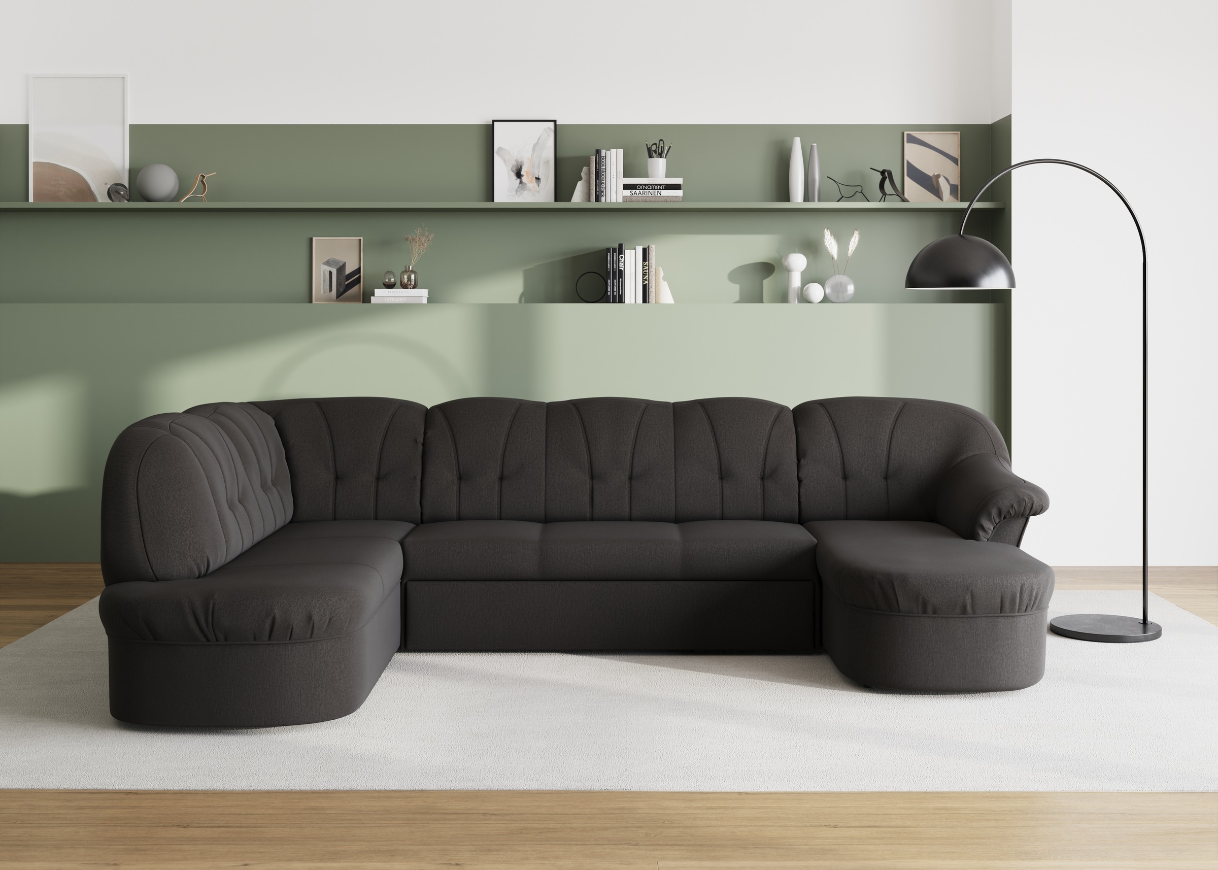 DOMO collection Wohnlandschaft »Pegnitz, zeitlos und modern, mit attraktiver Rückensteppung, U-Form«, wahlweise mit Bettfunktion