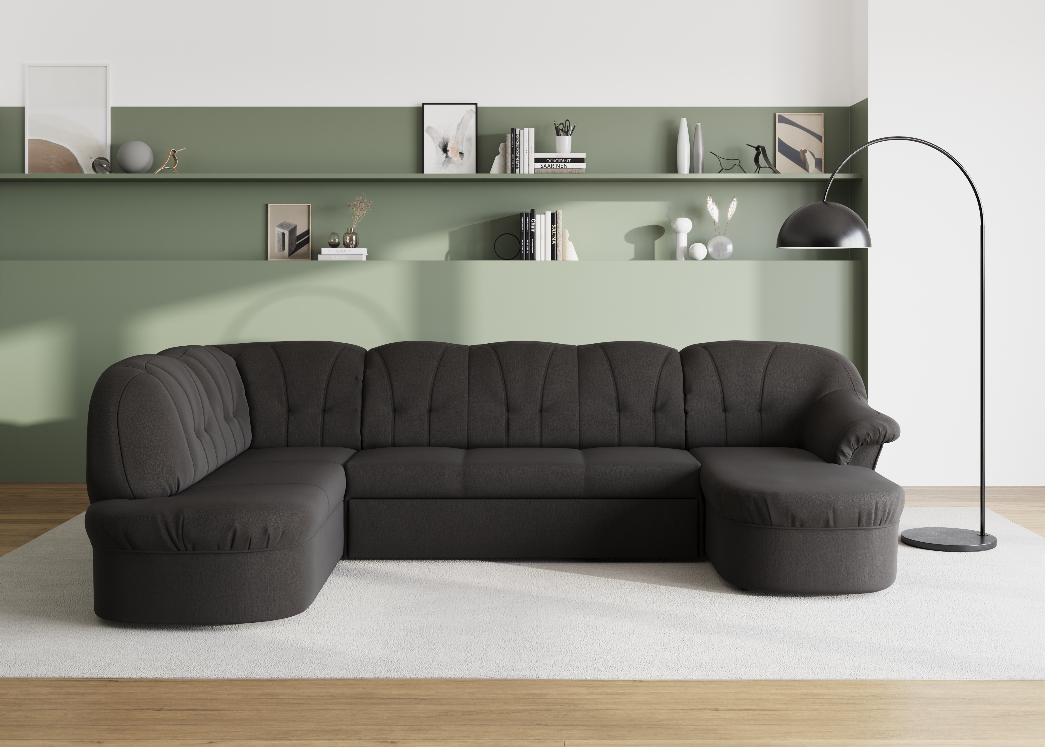 DOMO collection Wohnlandschaft "Pegnitz, zeitlos&modern, elegante Rückensteppung, Breite 292cm, U-Form" wahlweise mit Bettfunktion