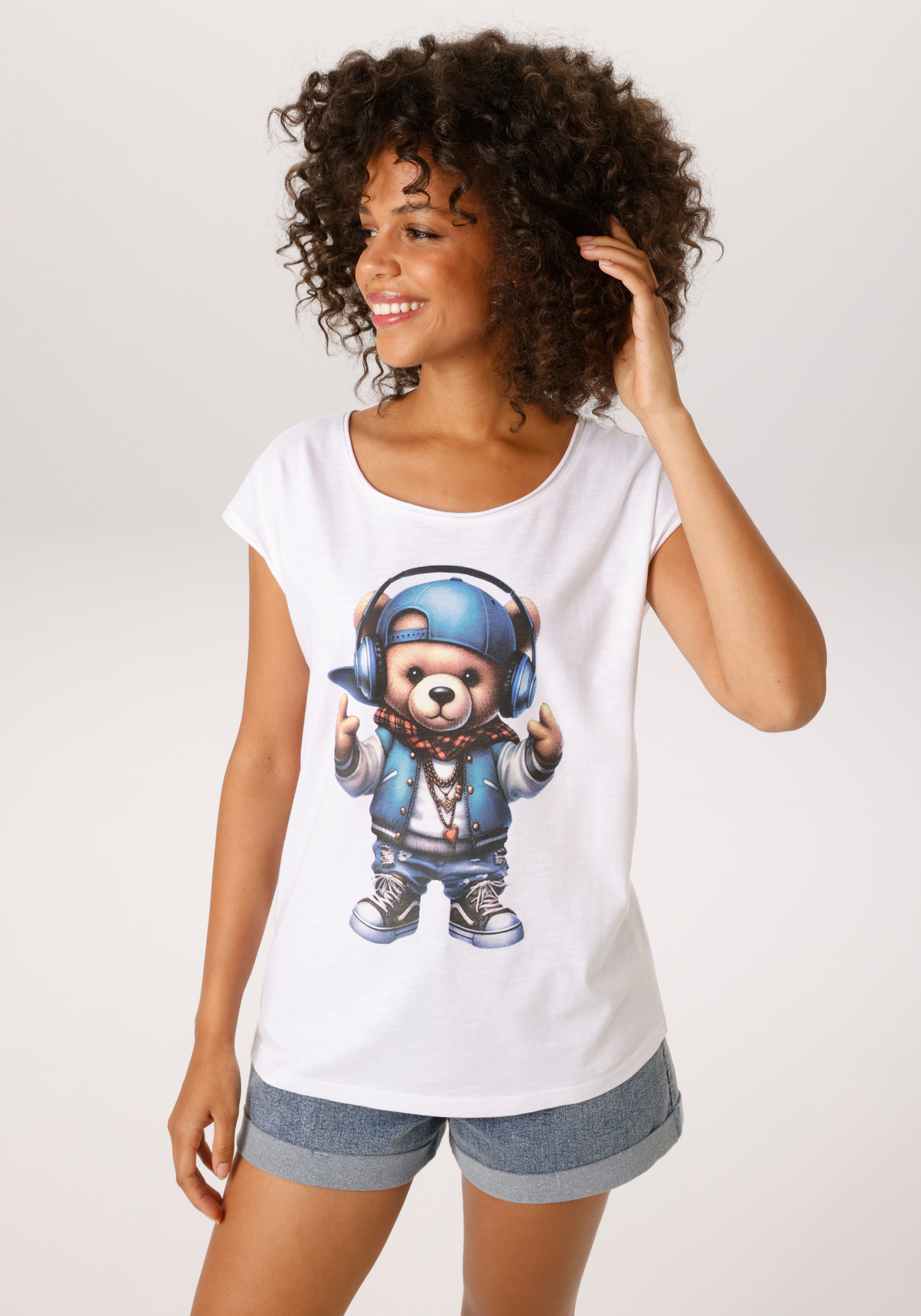 Aniston CASUAL T-Shirt mit coolem Teddybär Frontdruck