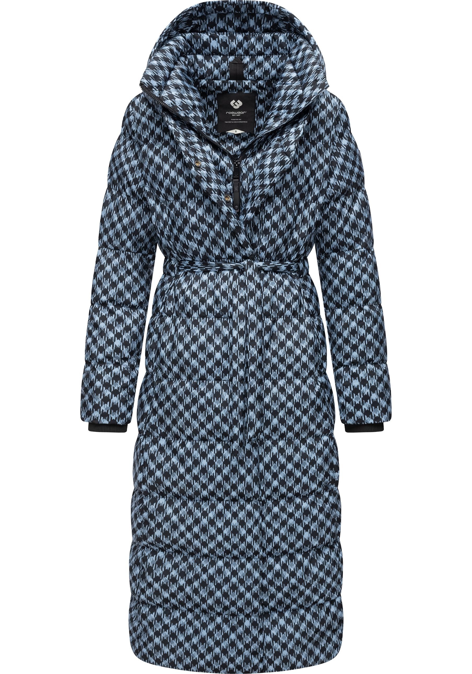 Ragwear Steppmantel »Niara Long Print«, wasserdichter Mantel mit angesagtem Hahnentritt Muster
