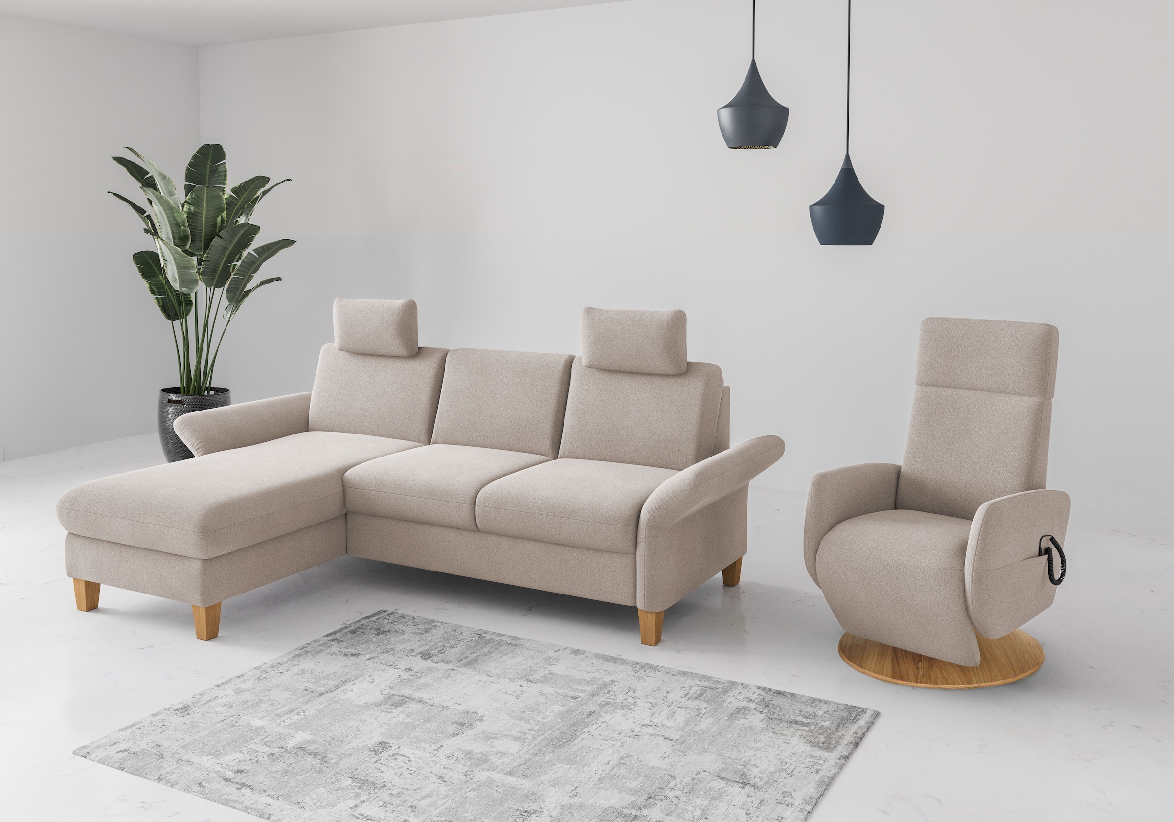 Home affaire Ecksofa »Rochelle«, wahlweise mit Armlverstellung, Klappbett mit Rollen & Bettkasten