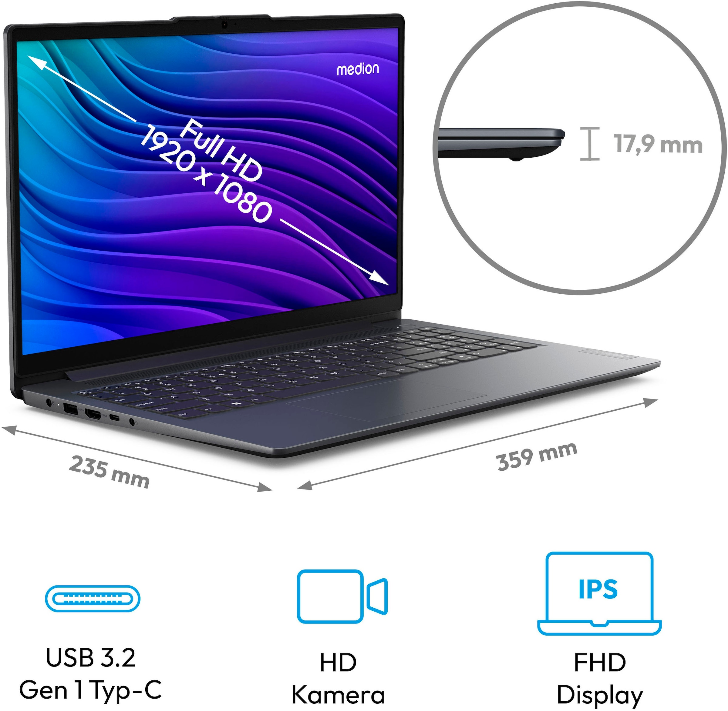 Medion® Notebook »E15435«, 39,6 cm, / 15,6 Zoll, Intel, Core i5, UHD Graphics, 512 GB SSD